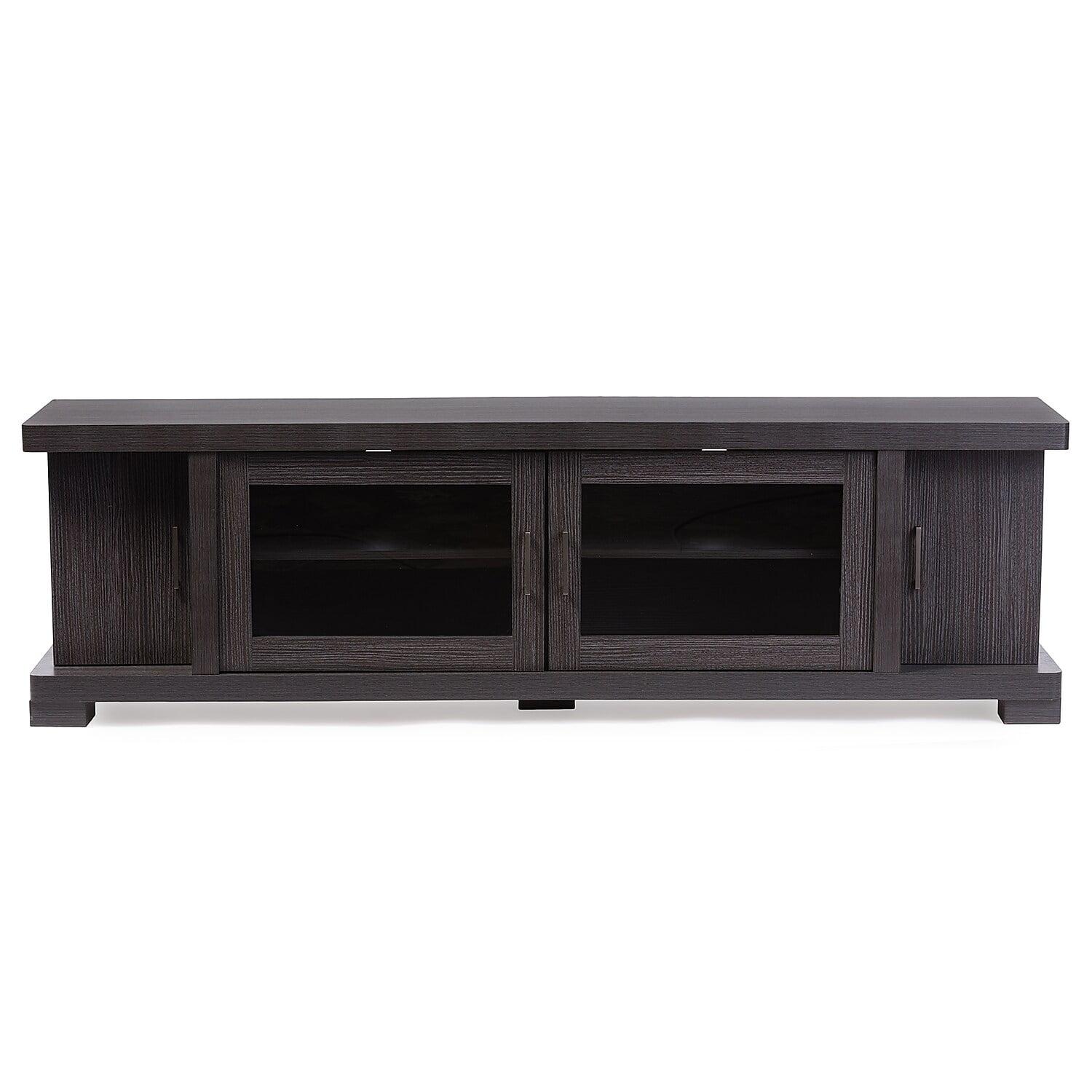 Viveka Wood Cabinet with 2 Glass Doors and 2 Doors TV Stand for TVs up to 75" Dark Brown - Baxton Studio: Mid-Century Modern, No Assembly Required