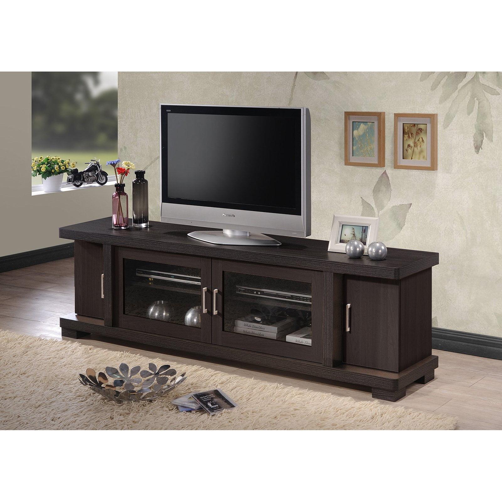 Viveka 70-Inch Dark Brown Wood TV Cabinet with Glass Doors