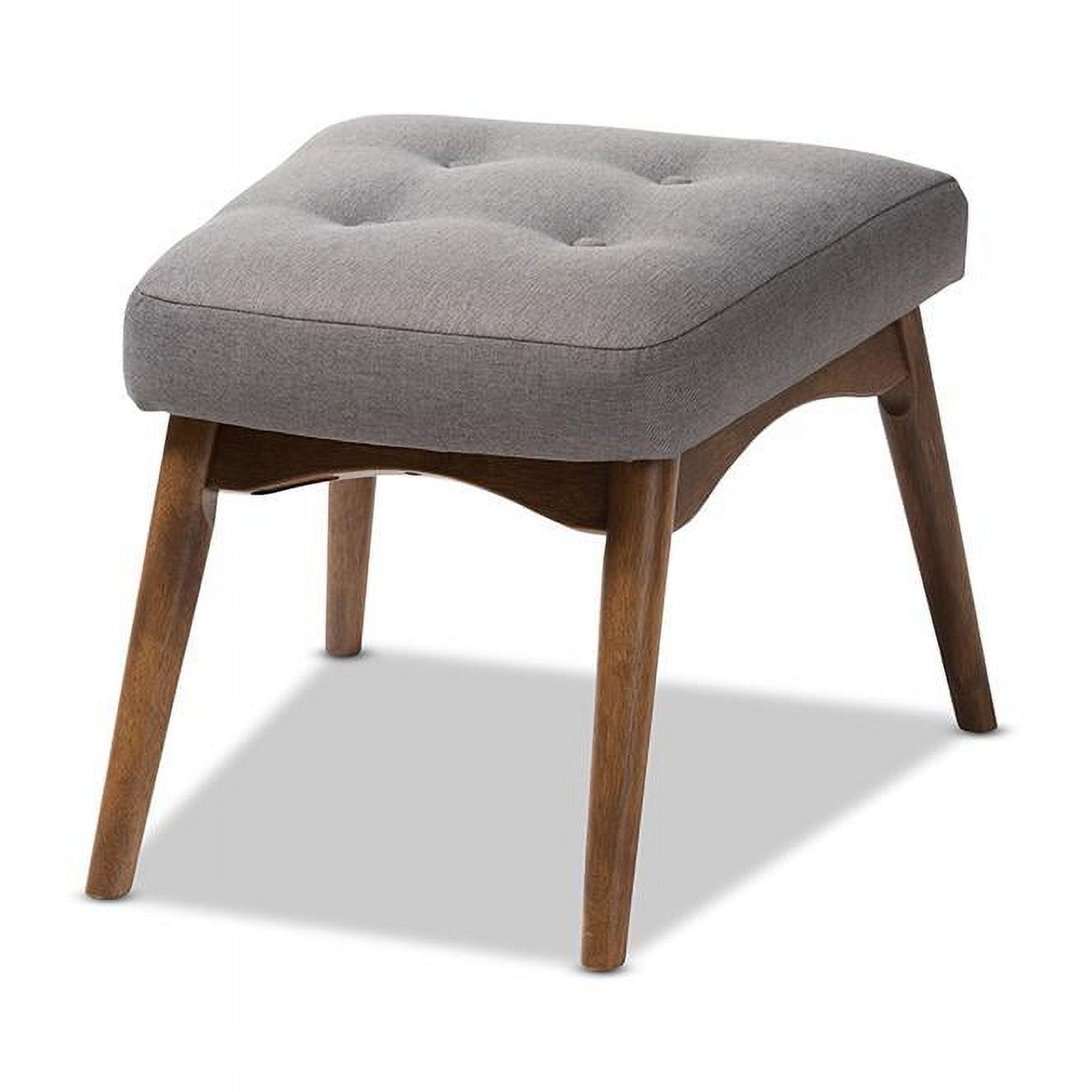 Waldmann Mid Century Modern Fabric Upholstered Ottoman Gray - Baxton Studio: Walnut-Finished Legs, Button-Tufted, Foam Padded