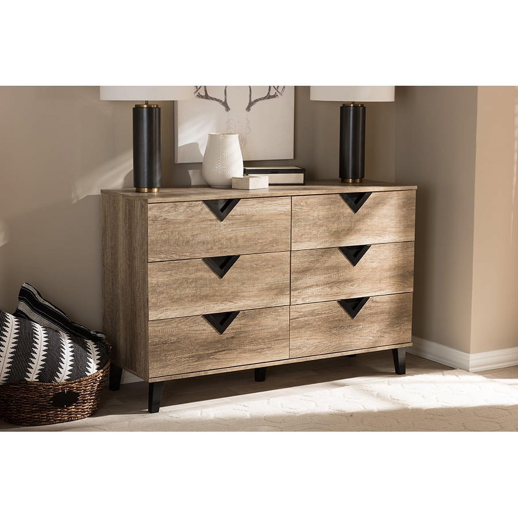 Wales 6-Drawer Geometric Light Brown & Black Dresser