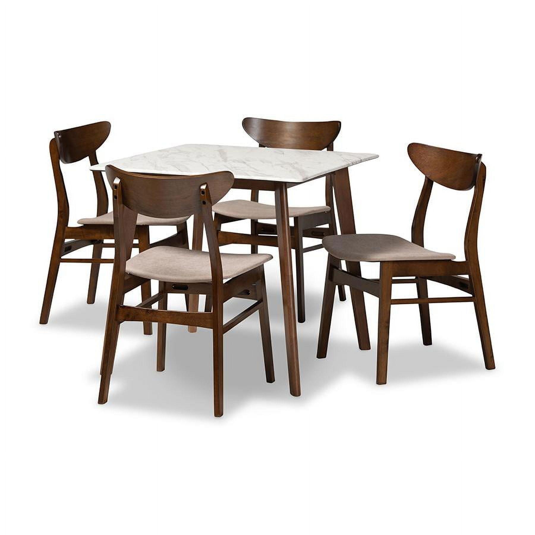 Baxton Studio Walnut Brown 5 Piece Dining Set with Faux Marble and Beige Seats
