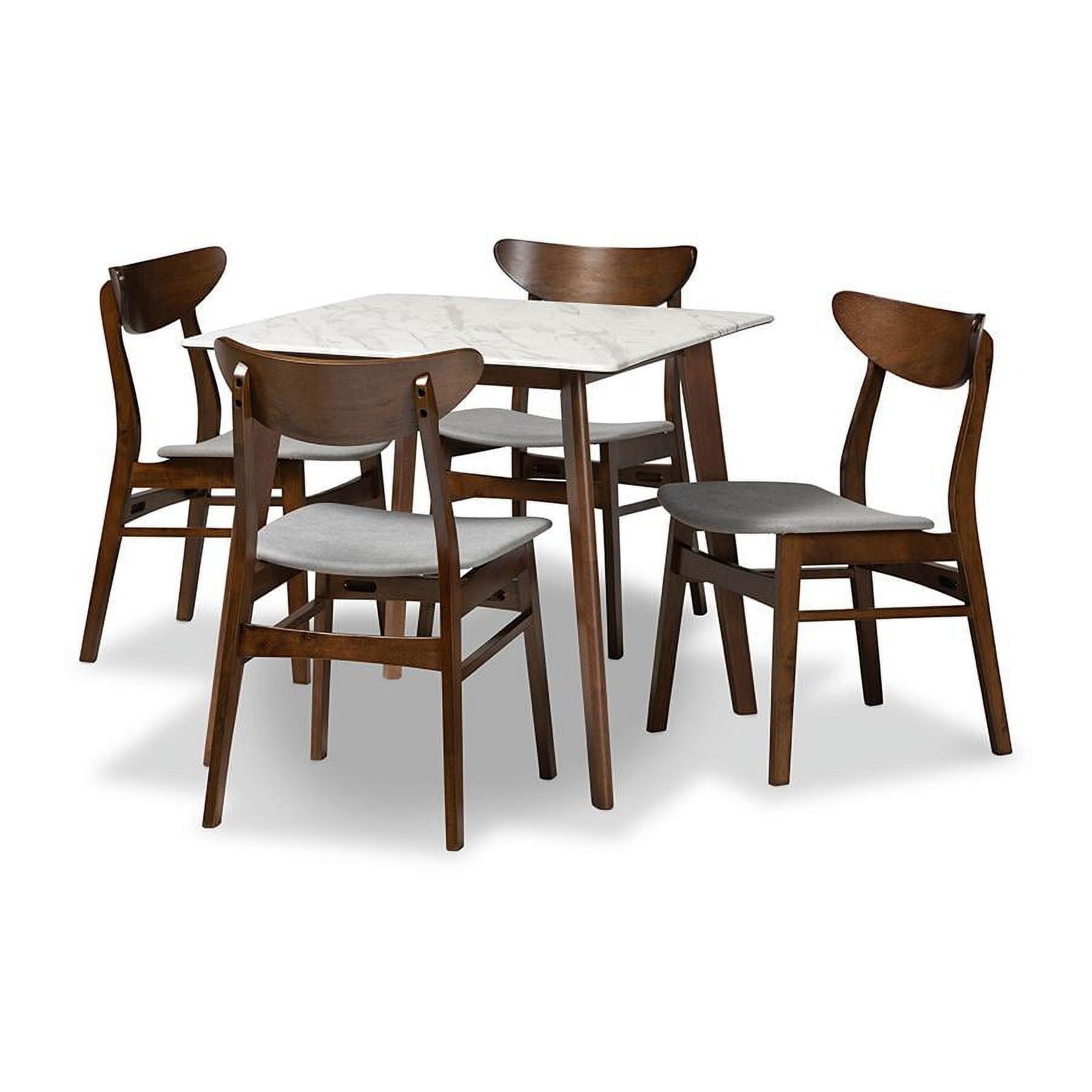 Baxton Studio Walnut Brown 5 Piece Dining Set with Faux Marble and Gray Seats