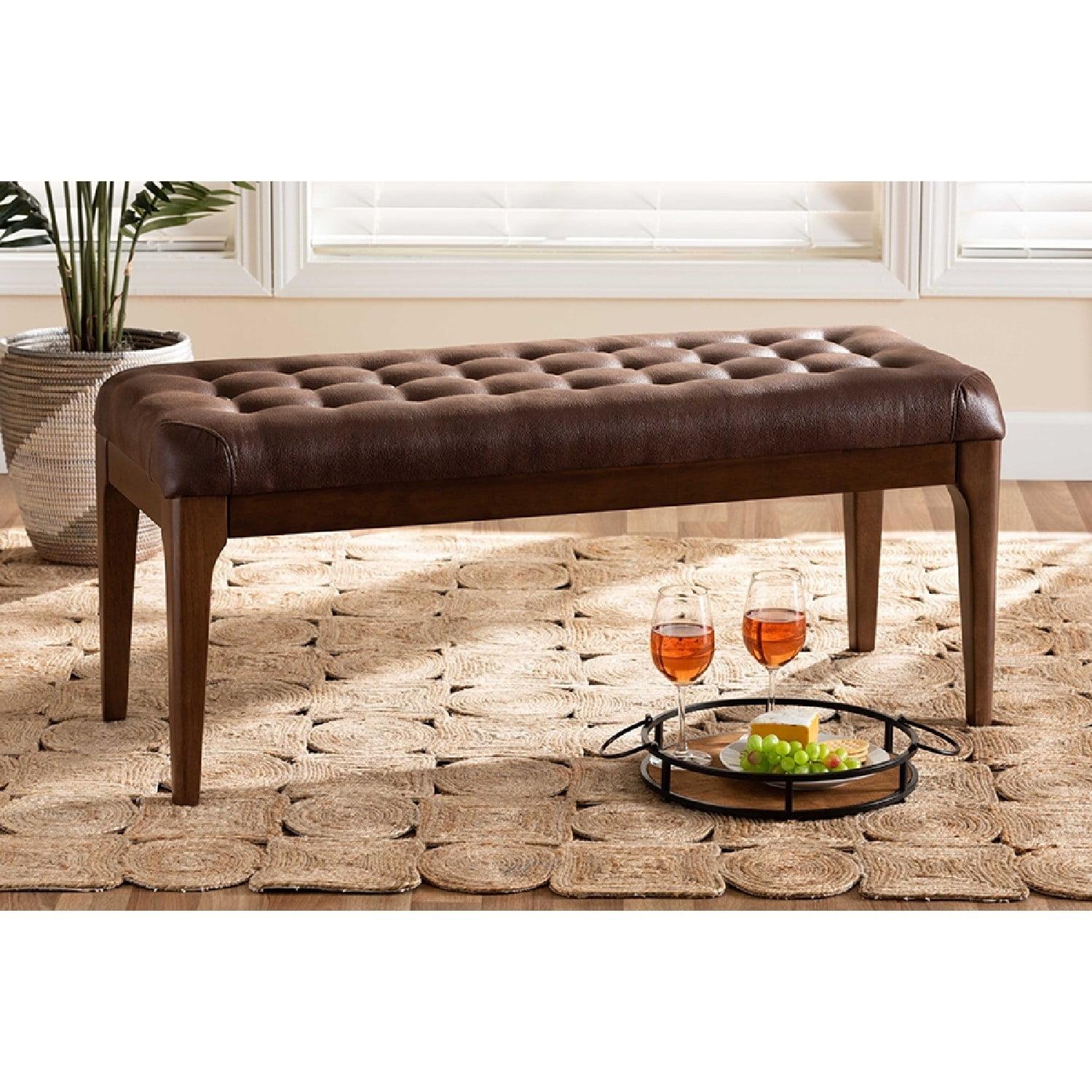 Walsh Faux Leather Upholstered and Wood Ottoman Dark Brown/Walnut Brown - Baxton Studio: Elegant Rectangular Bench, Polyester Upholstery