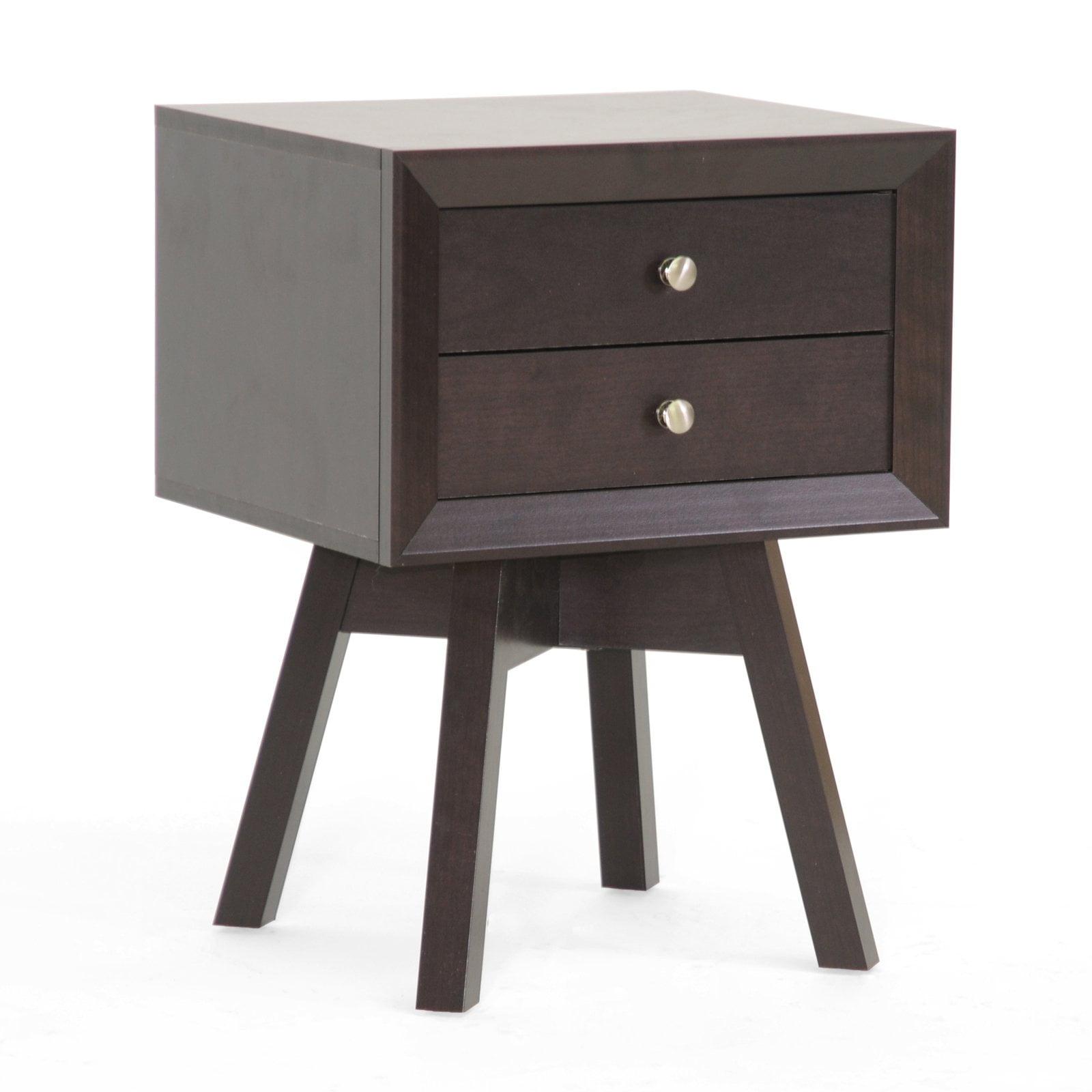 Warwick Brown 2-Drawer Modern Nightstand with Silver Knobs