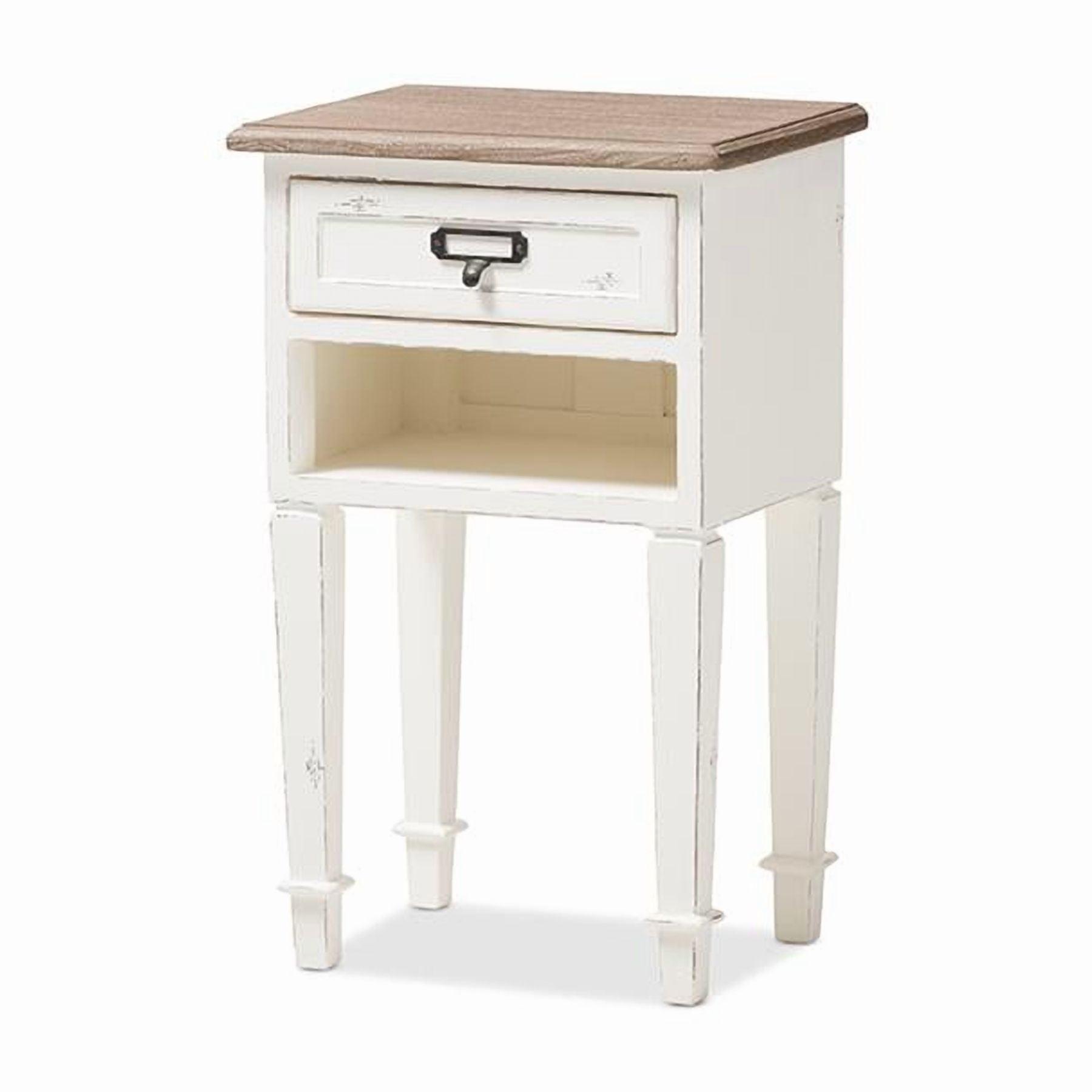Dauphine Provincial Oak Nightstand with Storage Shelf - Baxton Studio: Mindi-Wood Top, Metal Handle