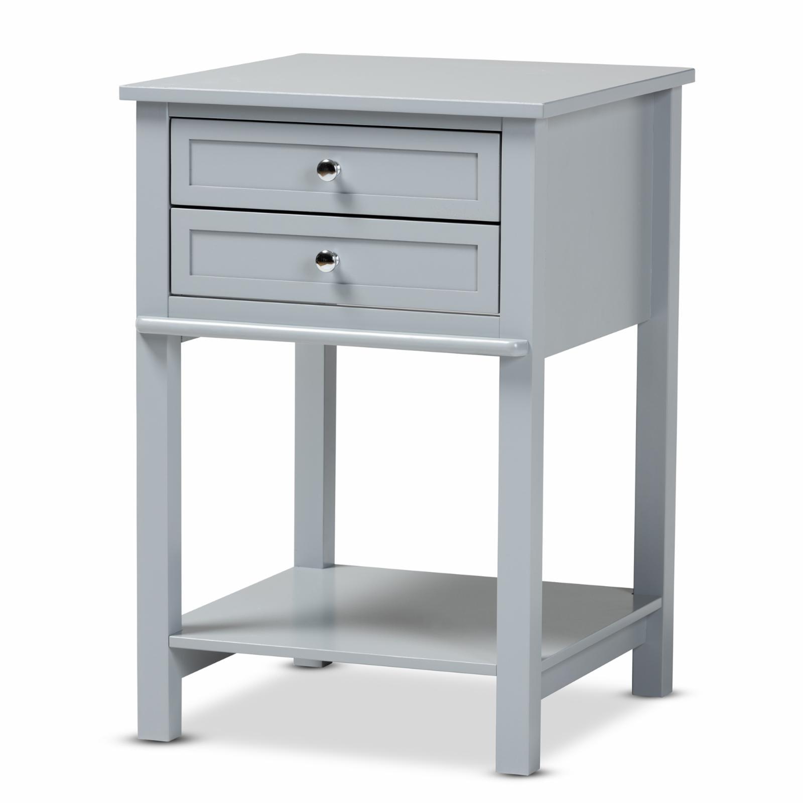 Willow Light Grey 2-Drawer Wood Nightstand with Silver Knobs