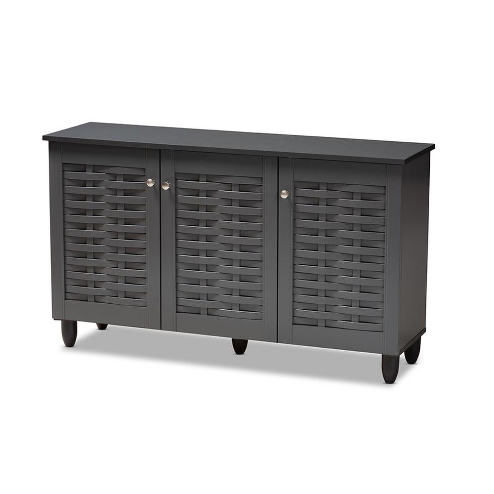 Dark Gray 3-Door Wooden Entryway Shoe Storage Cabinet