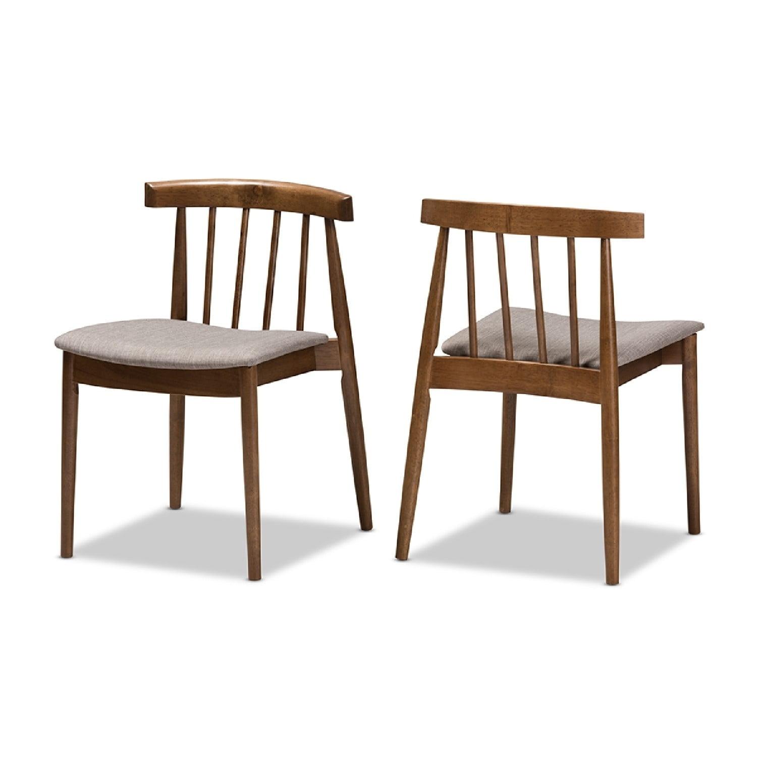 Wyatt Mid-Century Modern Walnut Wood Dining Chair Set with Beige Upholstery