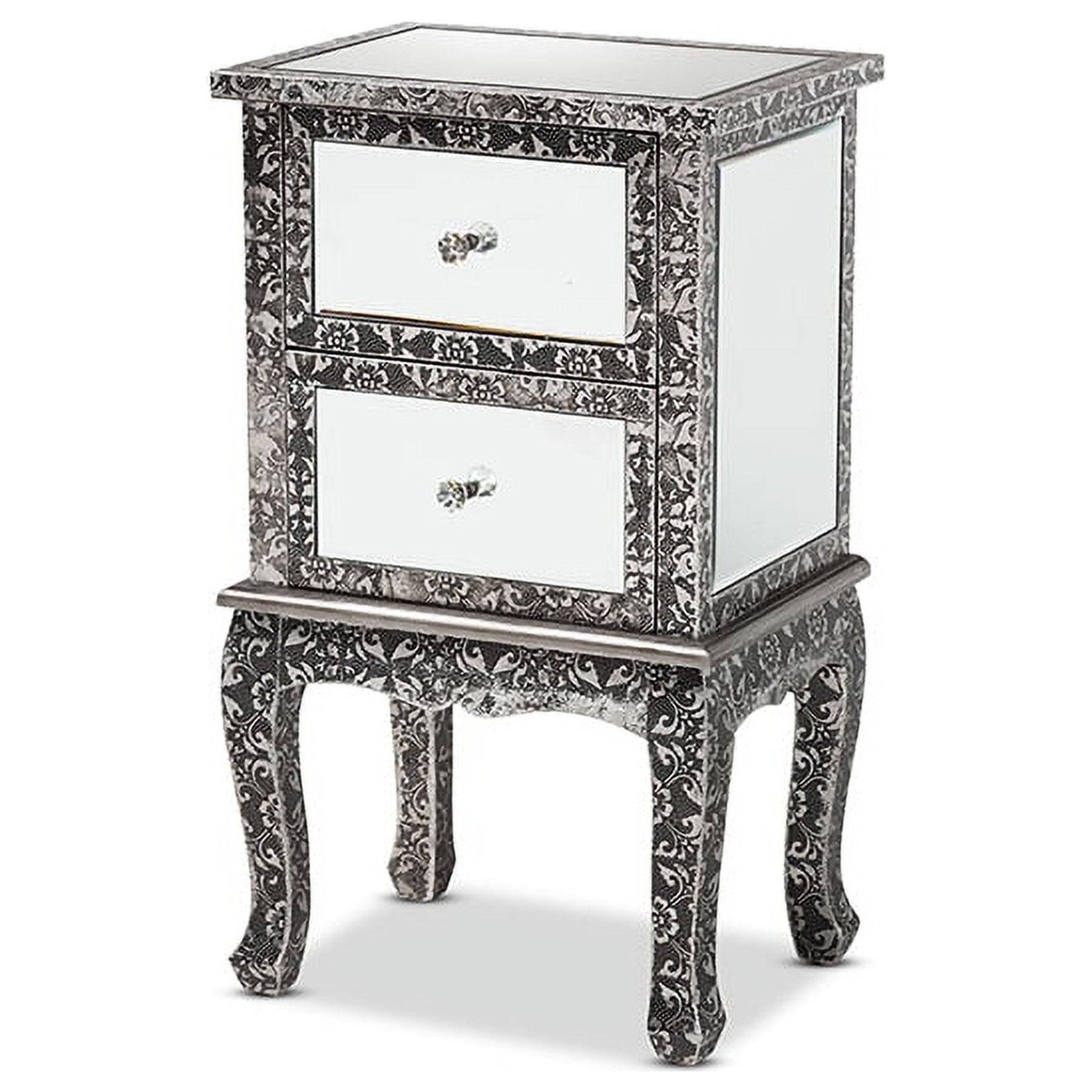 Wycliff Metal and Mirrored Glass 2 Drawer Nightstand Dark Gray/Silver - Baxton Studio