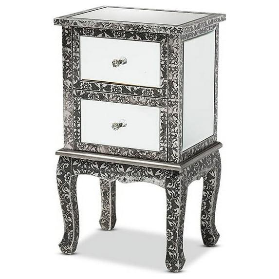 Wycliff Metal and Mirrored Glass 2 Drawer Nightstand Dark Gray/Silver - Baxton Studio