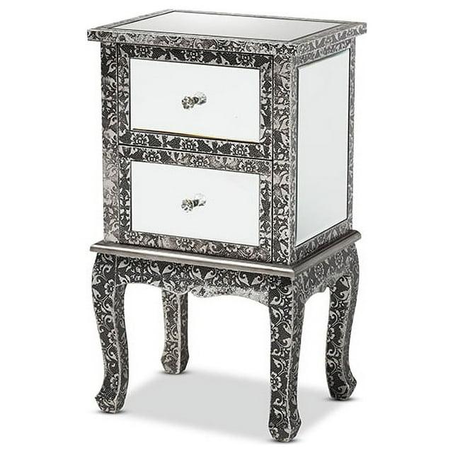 Wycliff Metal and Mirrored Glass 2 Drawer Nightstand Dark Gray/Silver - Baxton Studio