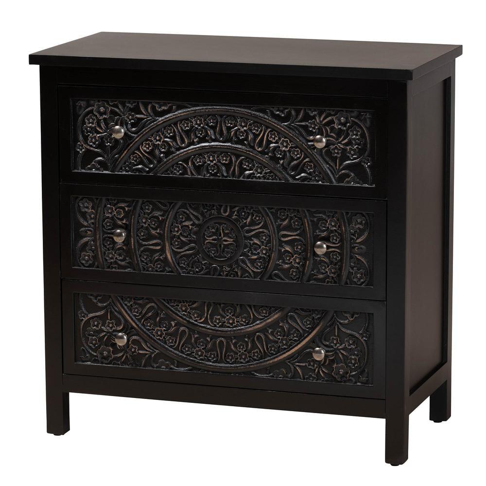 Yelena Traditional Black Wood 3-Drawer Storage Cabinet