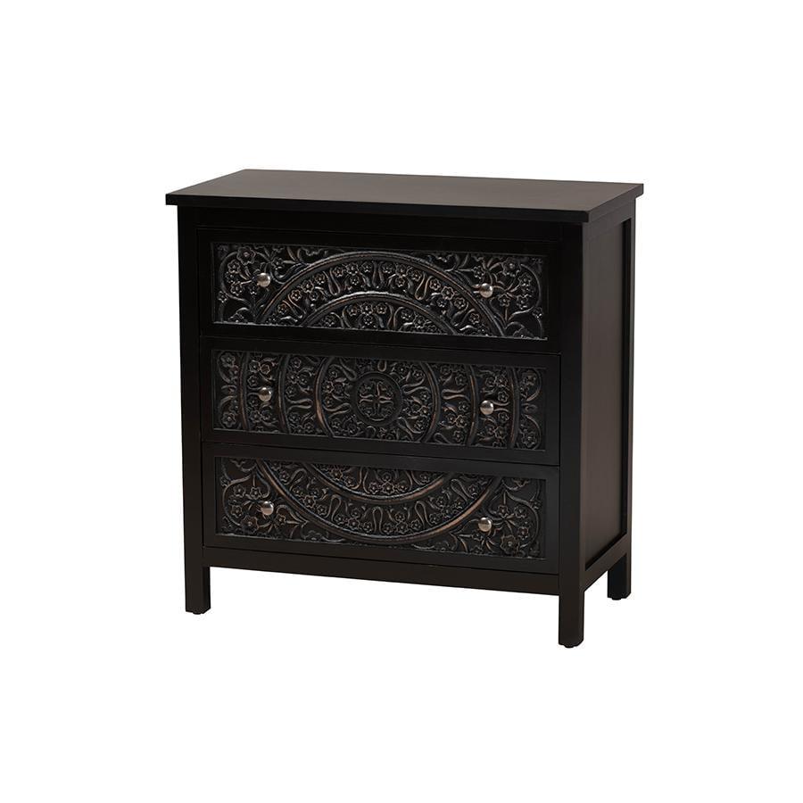 Baxton Studio Yelena Classic and Traditional Black Finished Wood 3-Drawer Storage Cabinet