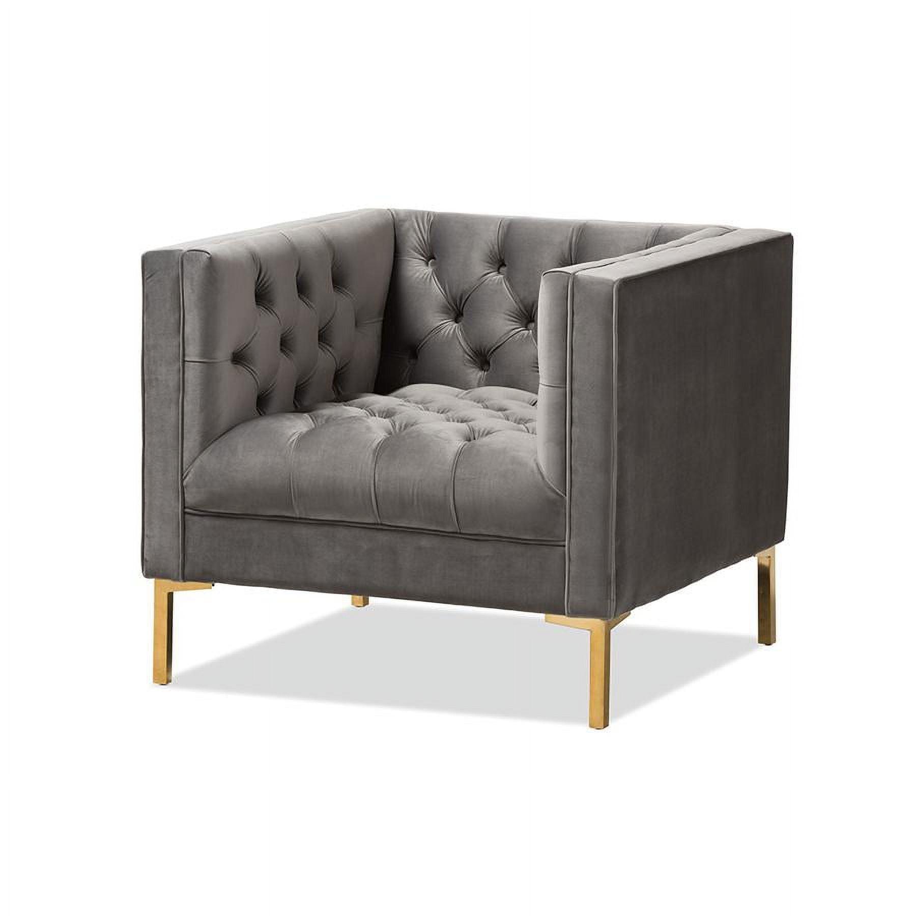 Zanetta Grey Velvet Upholstered Gold Finished Lounge Chair