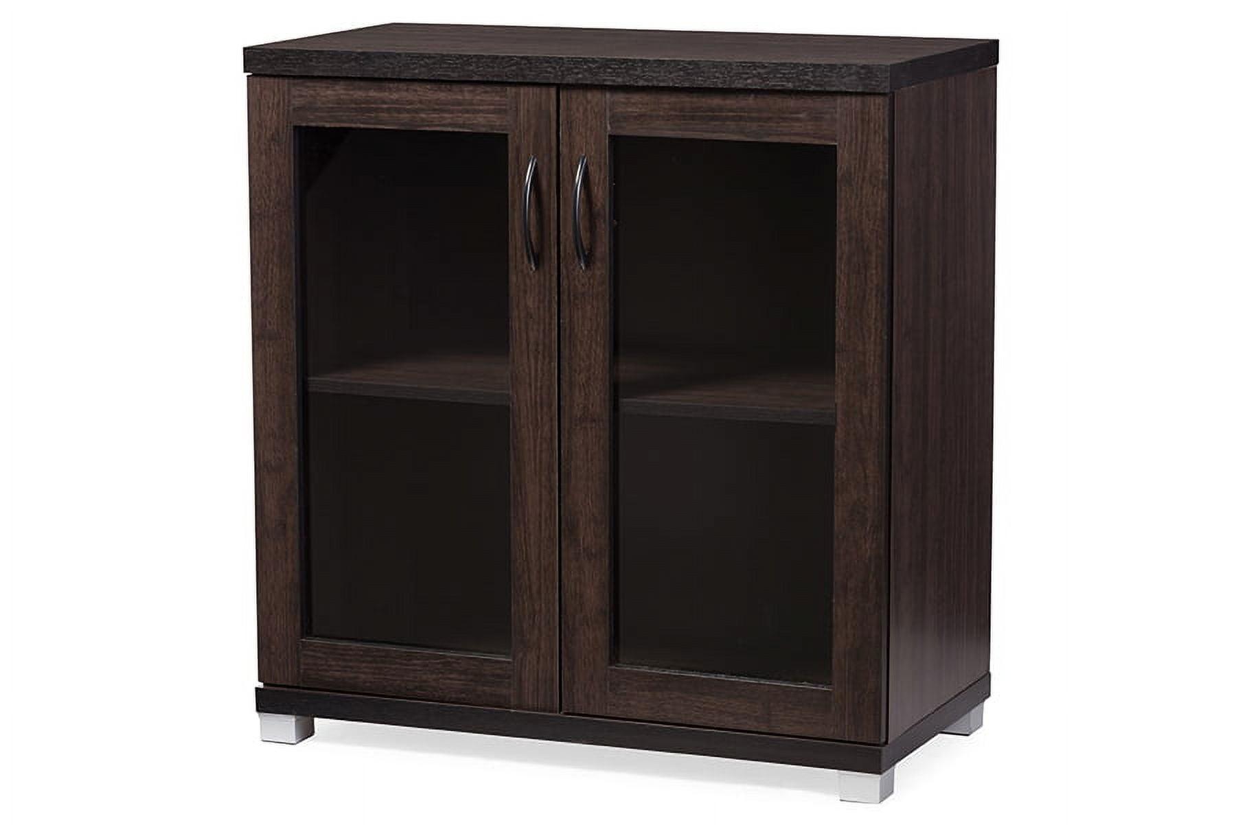 Zentra Dark Brown Glass Door Sideboard Storage Cabinet