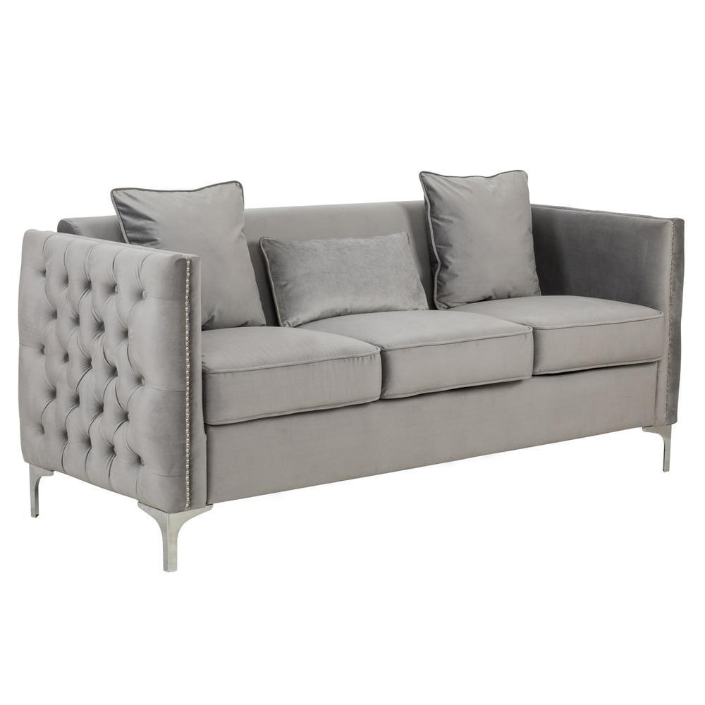 Bayberry Gray Velvet Sofa Loveseat Living Room Set