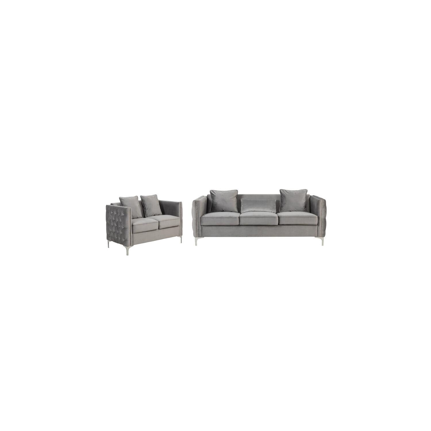 Bayberry Gray Velvet Sofa Loveseat Living Room Set