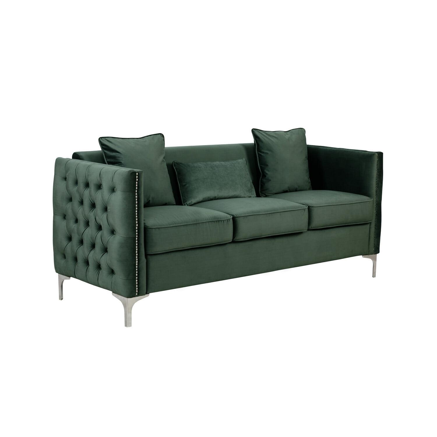 Elegant Bayberry Green Velvet Chesterfield Sofa with Nailhead Trim