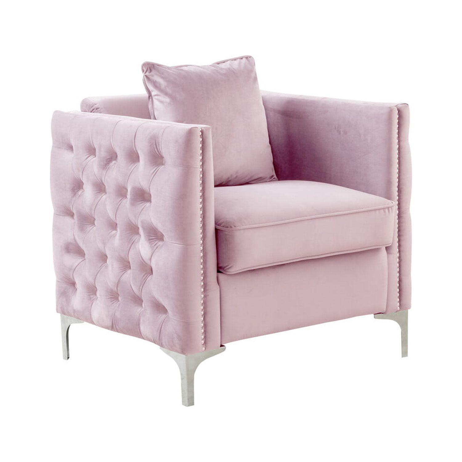 GeeHome Bayberry 34" Pink Velvet Chair with 1 Pillow