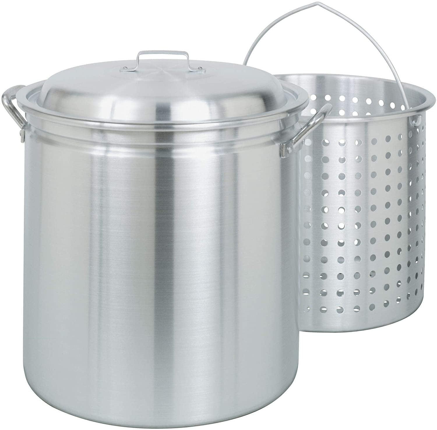 42-Quart Silver Aluminum Stockpot with Basket Insert