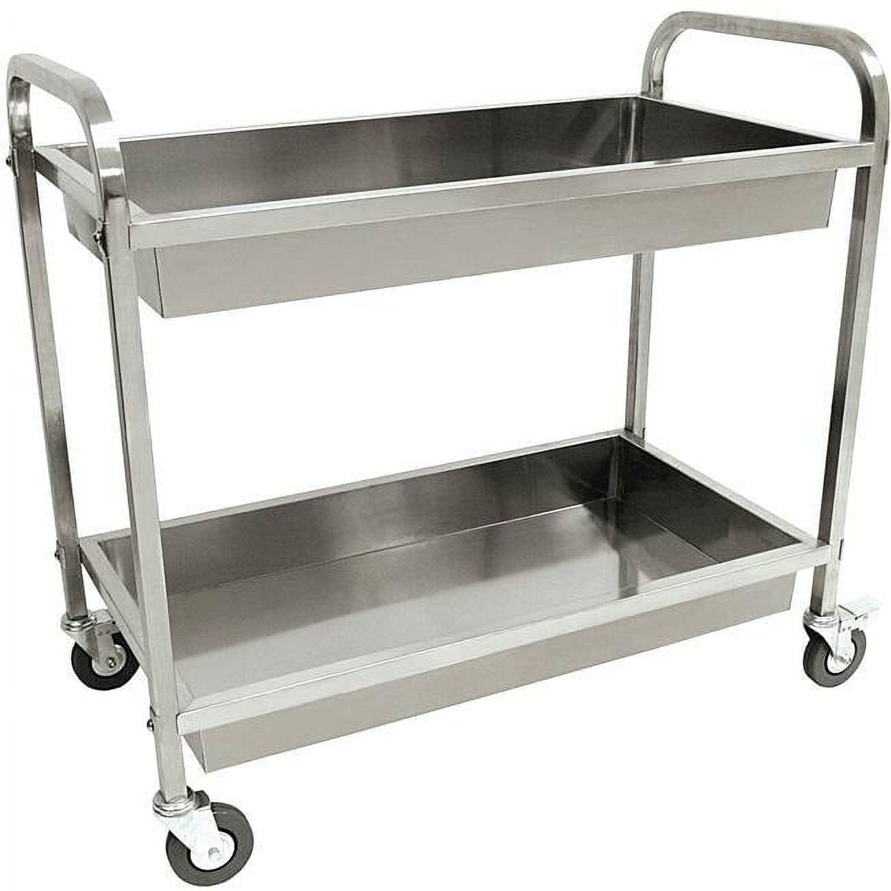 Bayou Classic 4873 Stainless Serving Cart Features Two Trays w/ Galley Rails to Keep Items in Place Locking Casters Easily Transportable Perfect For Parties to Hold All Entertaining Essentials