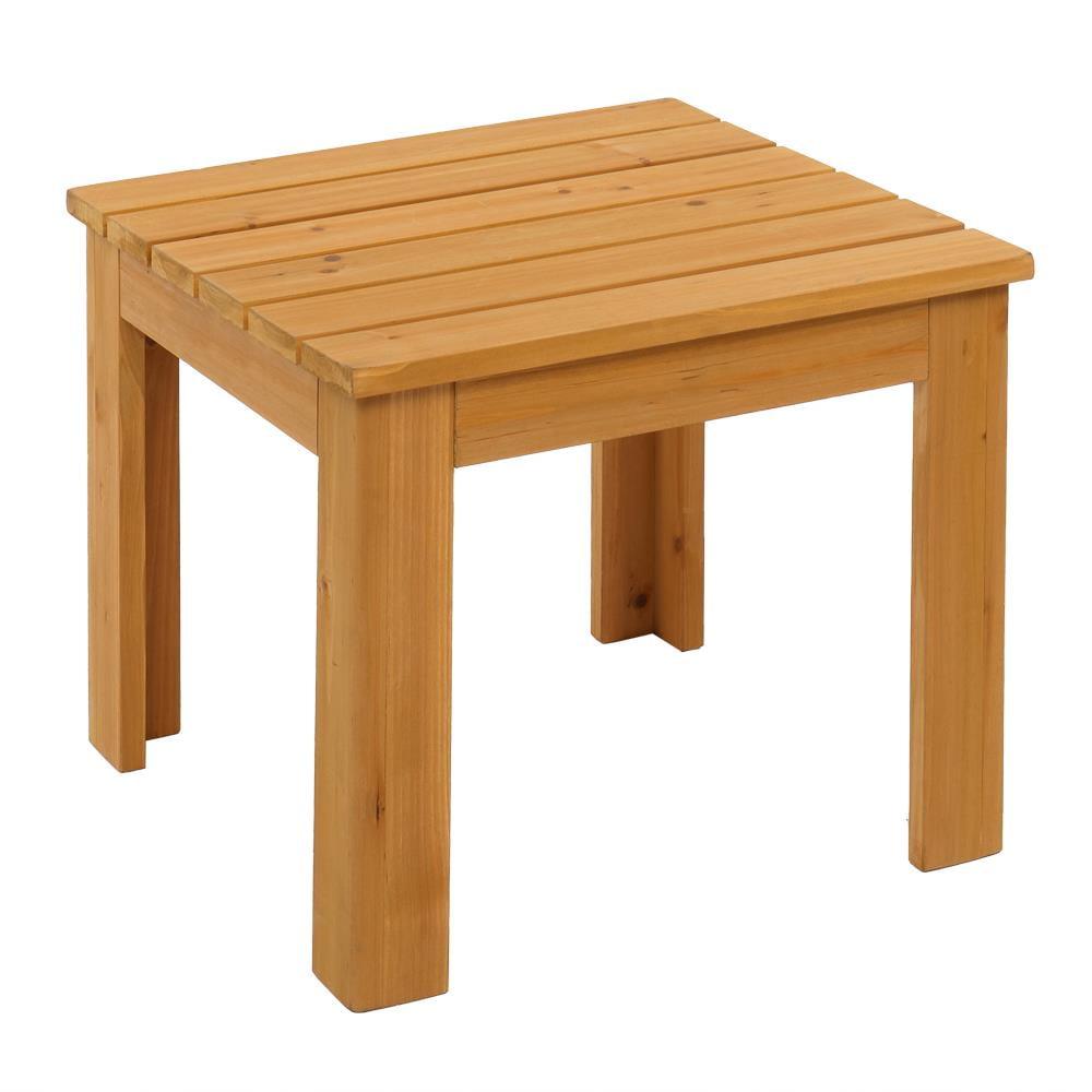 Natural Fir Wood Square Outdoor End Table