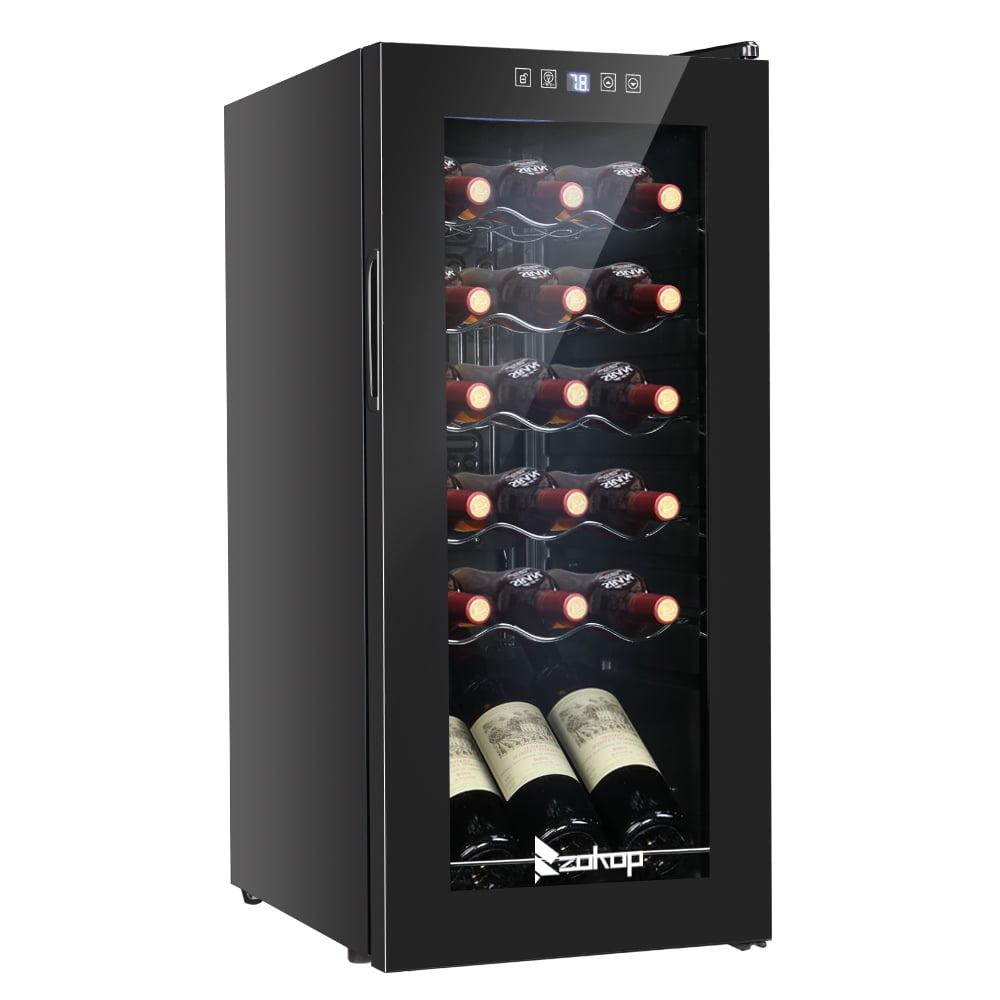 Black Steel 18-Bottle Freestanding Wine Cooler with LED Lighting