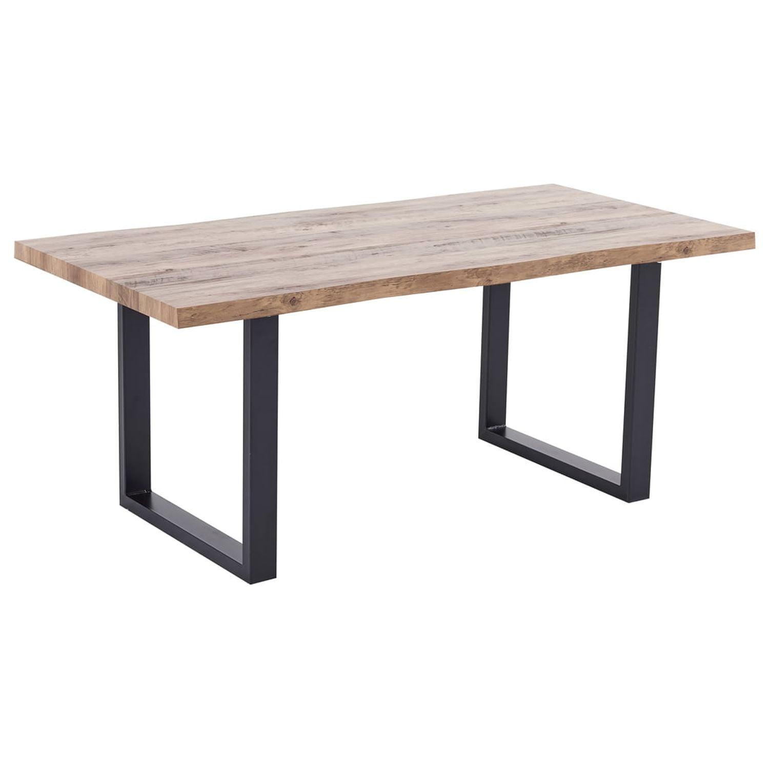 Bazely Industrial Reclaimed Oak Wood Dining Table with Black Base