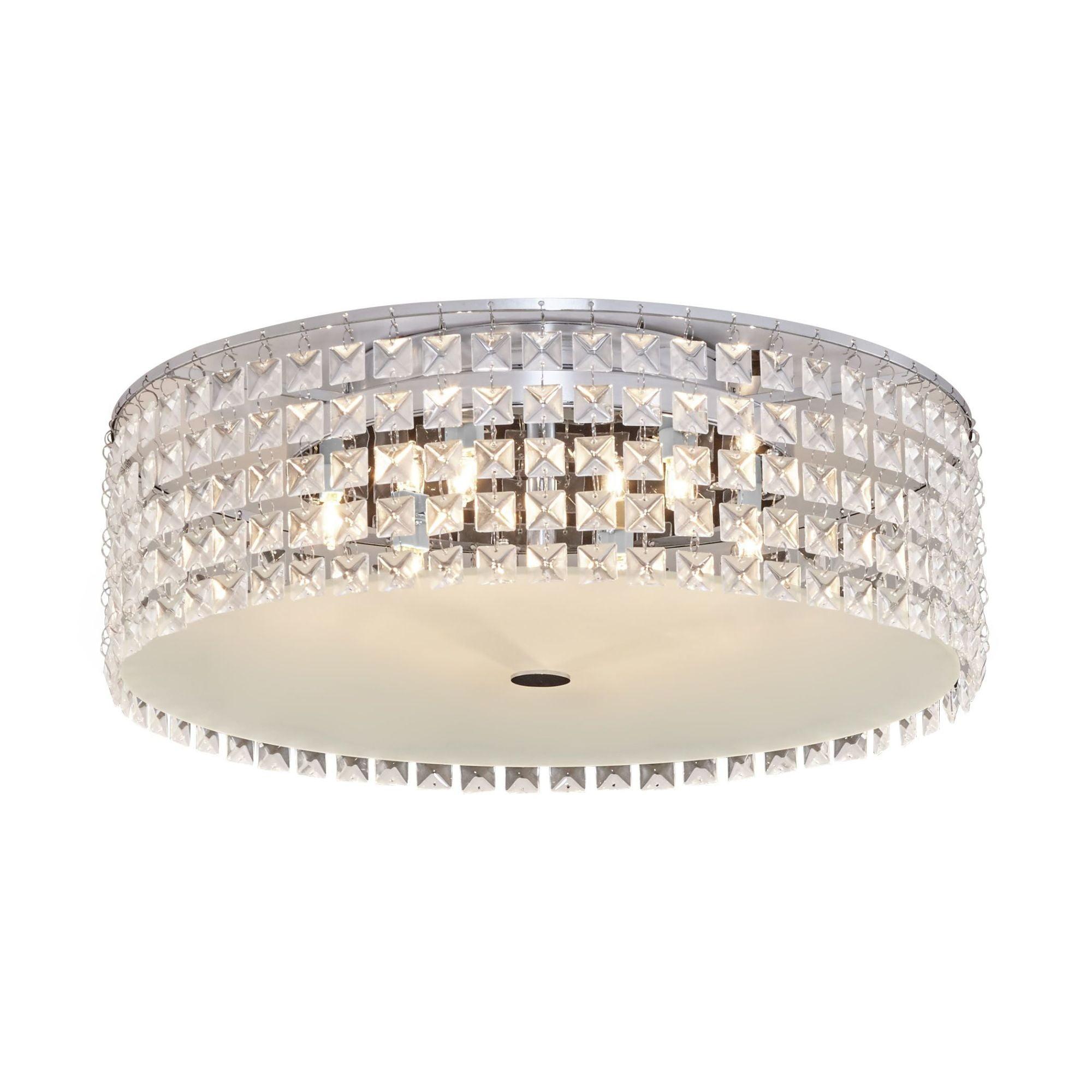 Contemporary Chrome 16" Drum Ceiling Light with Clear Glass Shade