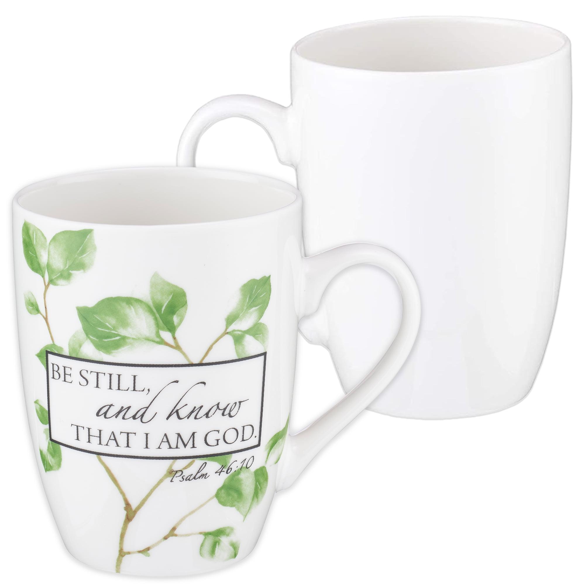 White Ceramic Inspirational Coffee Mug with Psalm 46:10