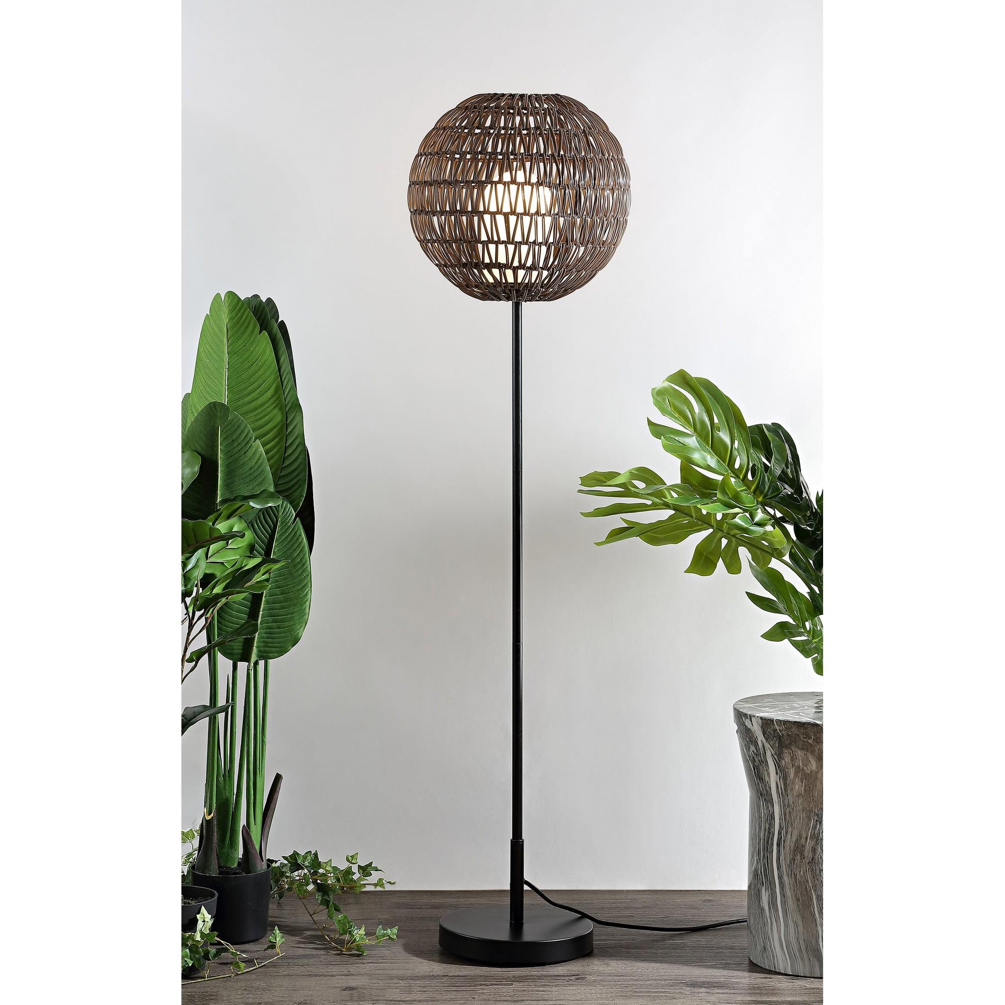 Bea 61" Black and Coffee Woven Globe Outdoor Floor Lamp