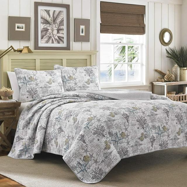 Tommy Bahama Home Tommy Bahama Beach Bliss Grey Cotton Reversible Quilt Set