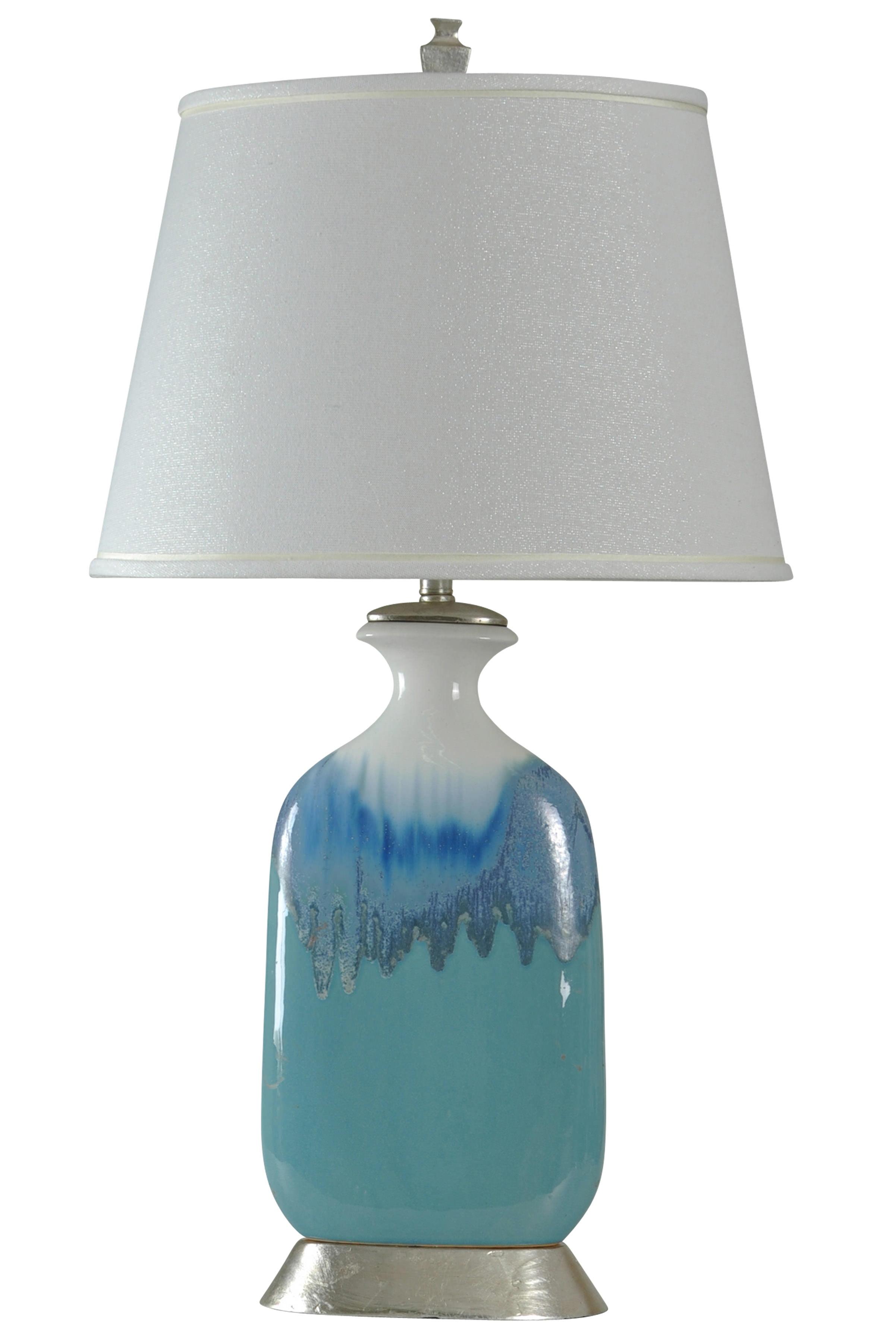 Coastal Blue Glaze Ceramic Table Lamp with White Shade