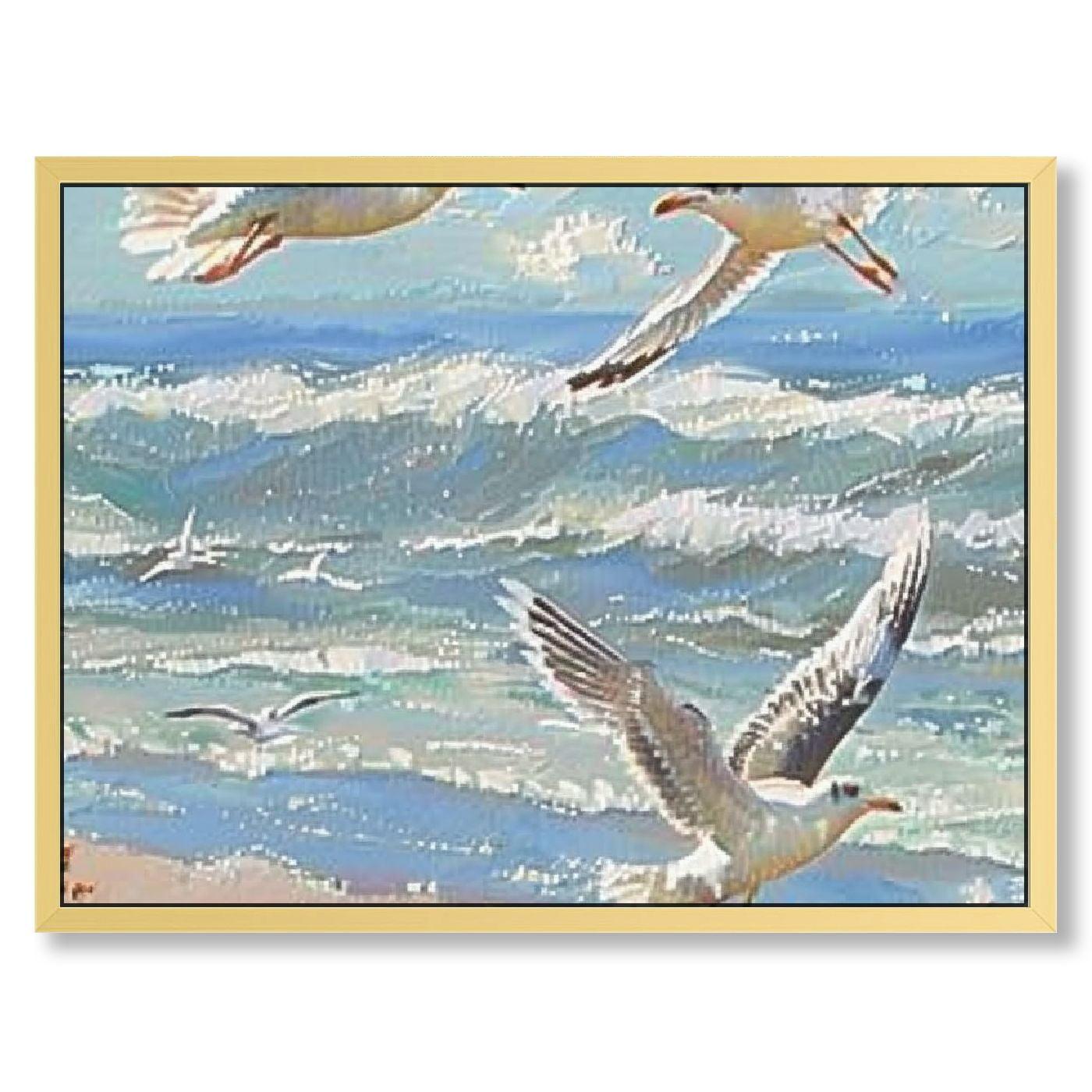 ARTZON Beach Wall Art Bathroom Decor Ocean Theme Canvas Print Coastal Painting Perching Bird by The Sea Shore Abstract Seascape Picture Framed Artwork for Bedroom Living Room Office Ready to Hang 12x16inch