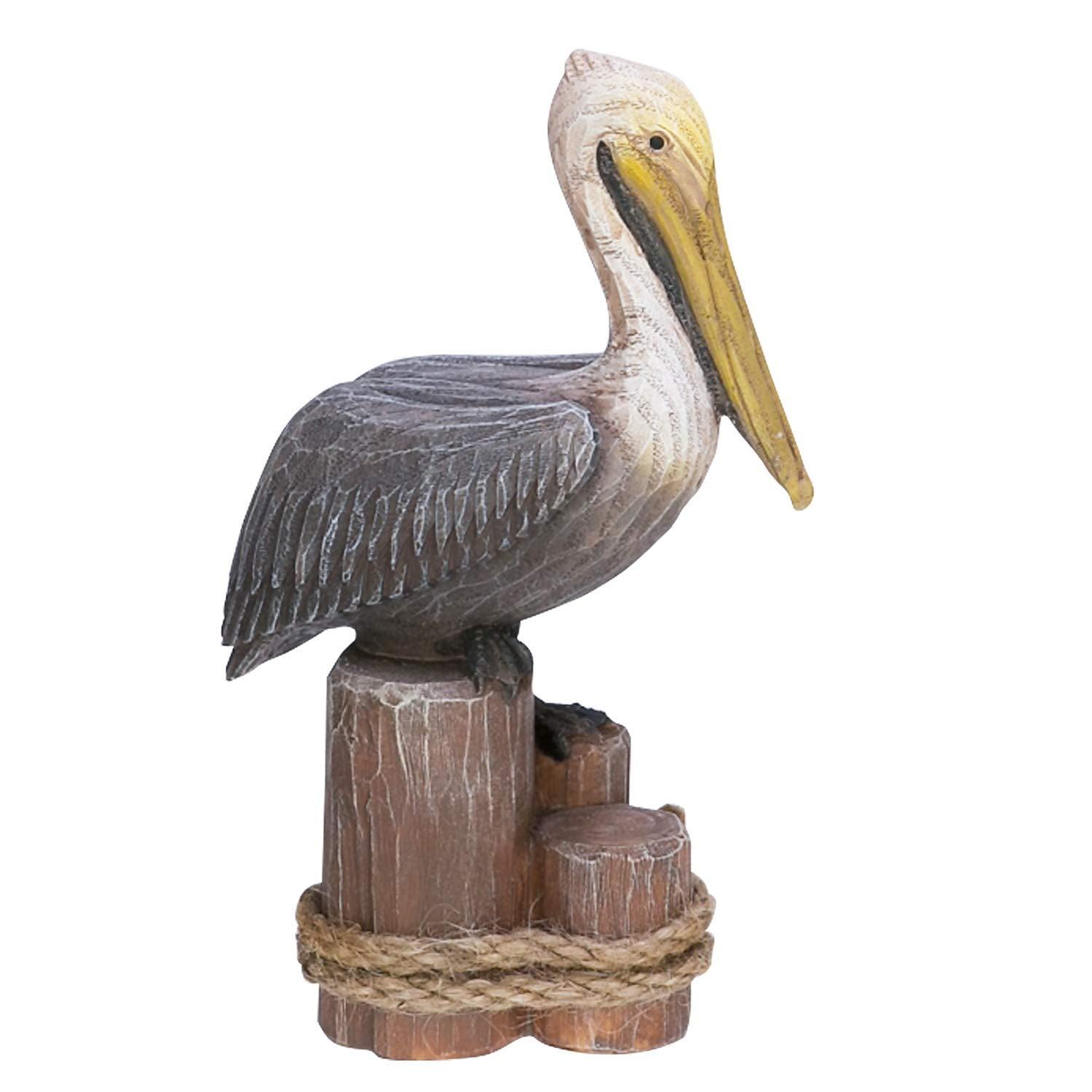 Rustic Coastal Brown Pelican on Triple Pilings Figurine