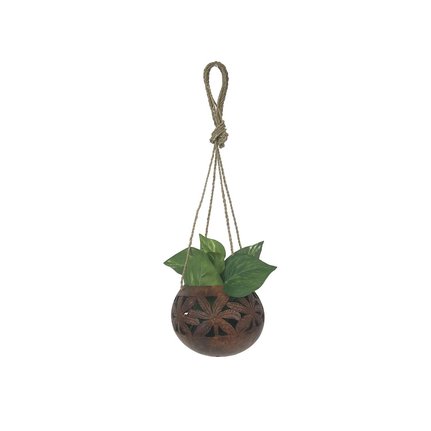 Coco Carved Palm Frond Hanging Wood Planter