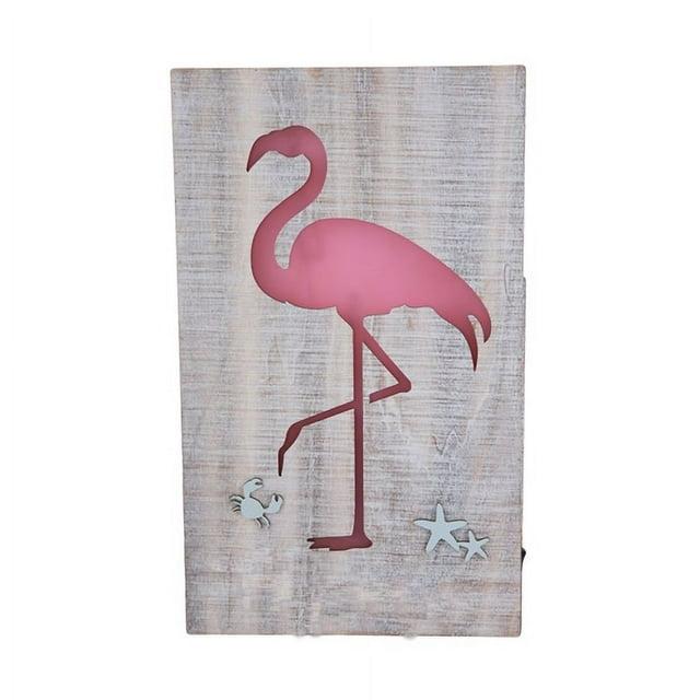 Beachcombers Light-Up Led Flamingo Coastal Plaque Sign Wall Hanging Decor Decoration For The Beach Face Left 10.5 x 17.25 x 1.5 Inches.