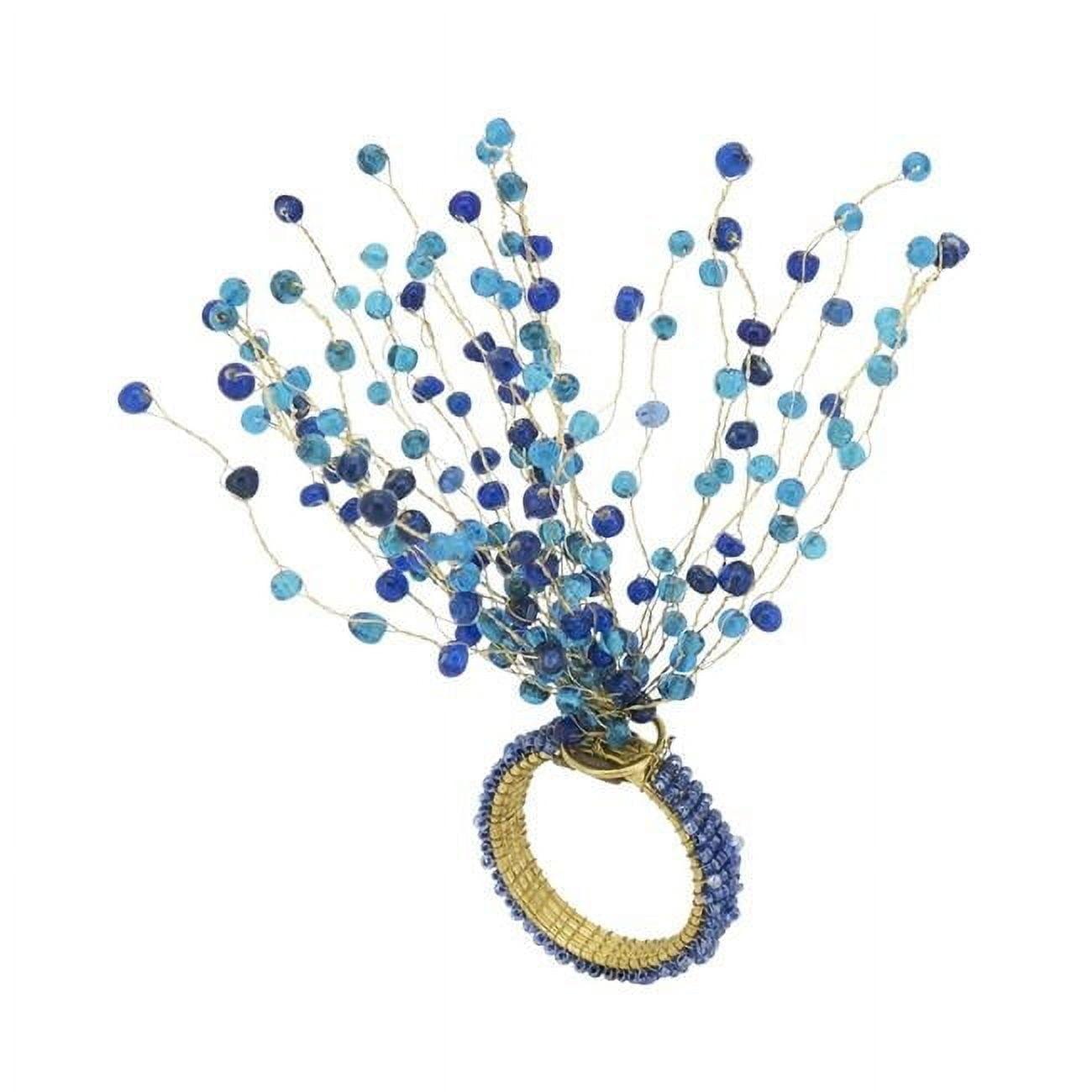 Saro Lifestyle Beaded Burst Spray Napkin Ring (Set of 4), Blue