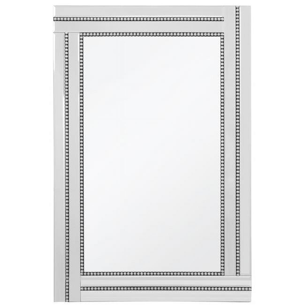 Elegant Rectangular Silver Beaded Wood Frame Mirror