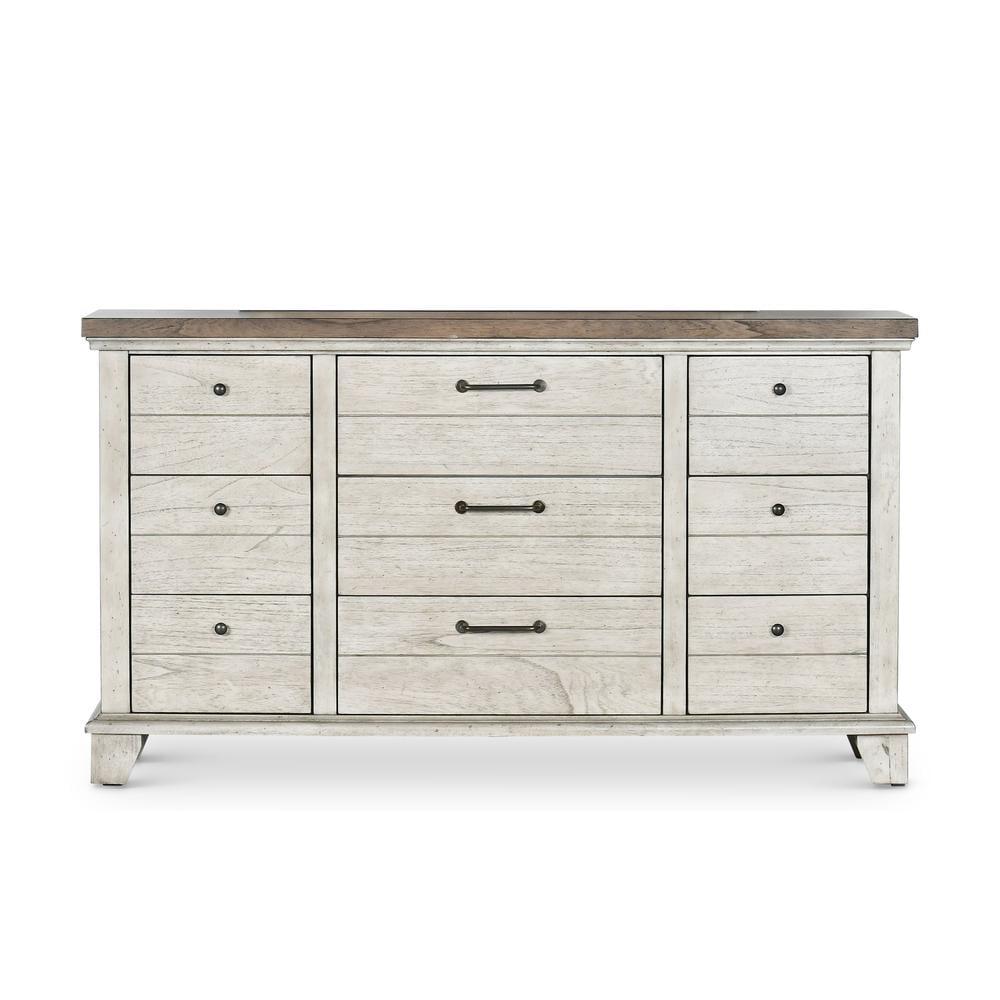 Rustic Farmhouse Ivory & Honey Nine-Drawer Dresser with Deep Storage