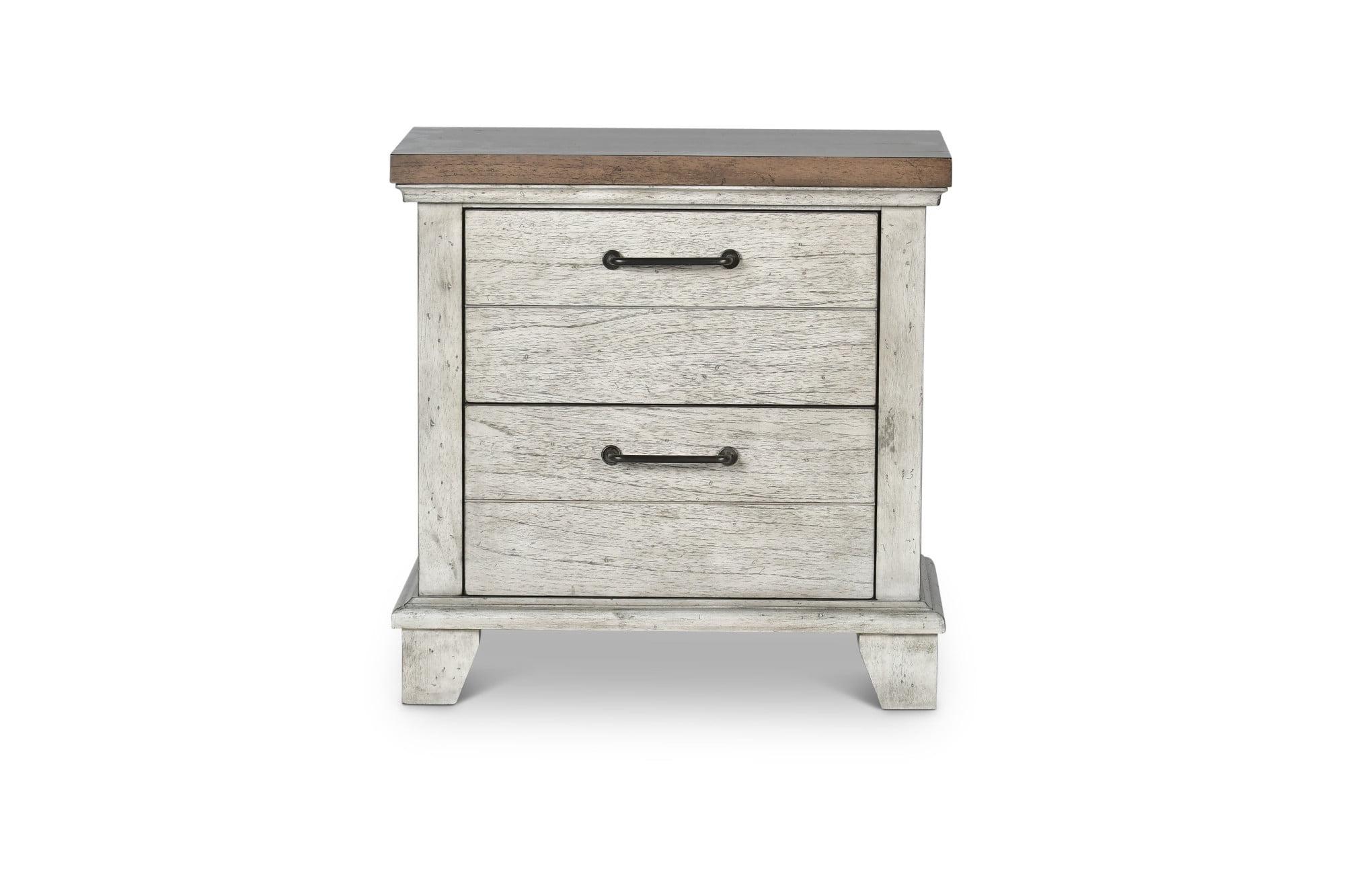 Rustic Ivory Farmhouse 2-Drawer Nightstand with Honey Accents