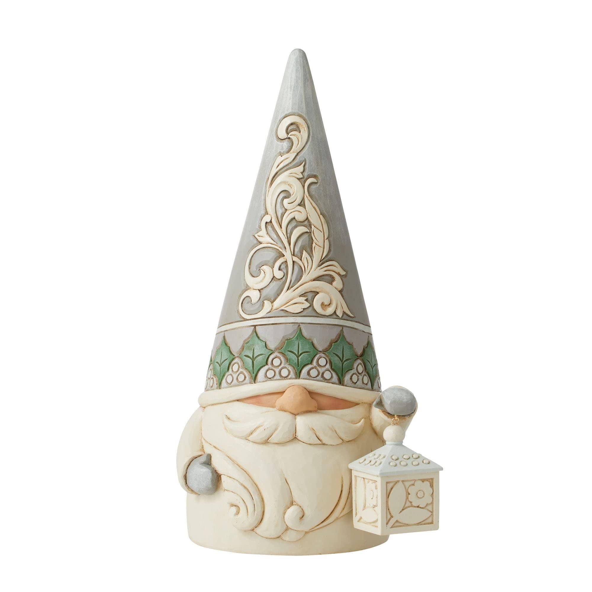 12.2 Inch White and Green Gnome with Lantern Figurine