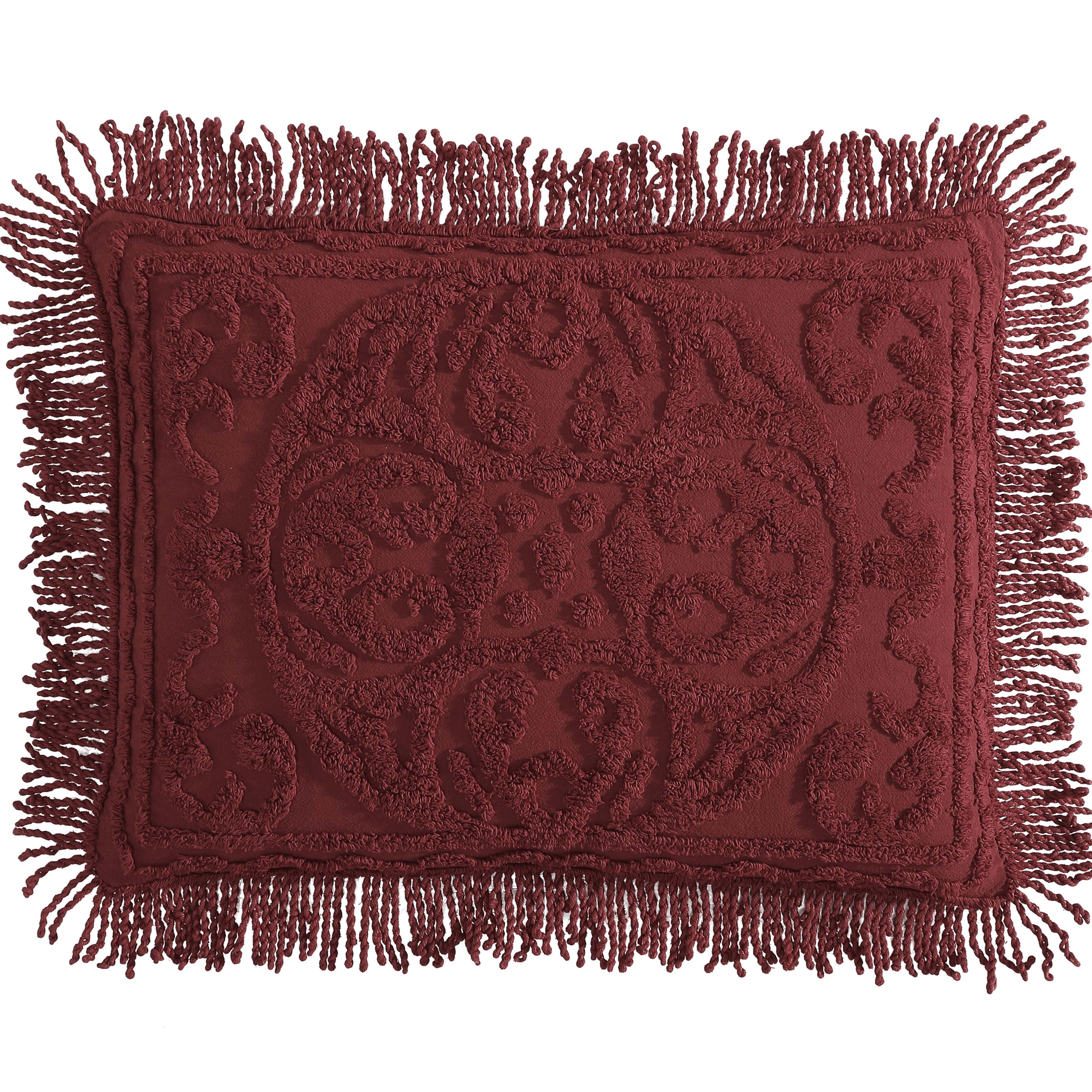 Burgundy Cotton Medallion Chenille King Sham with Fringed Hem