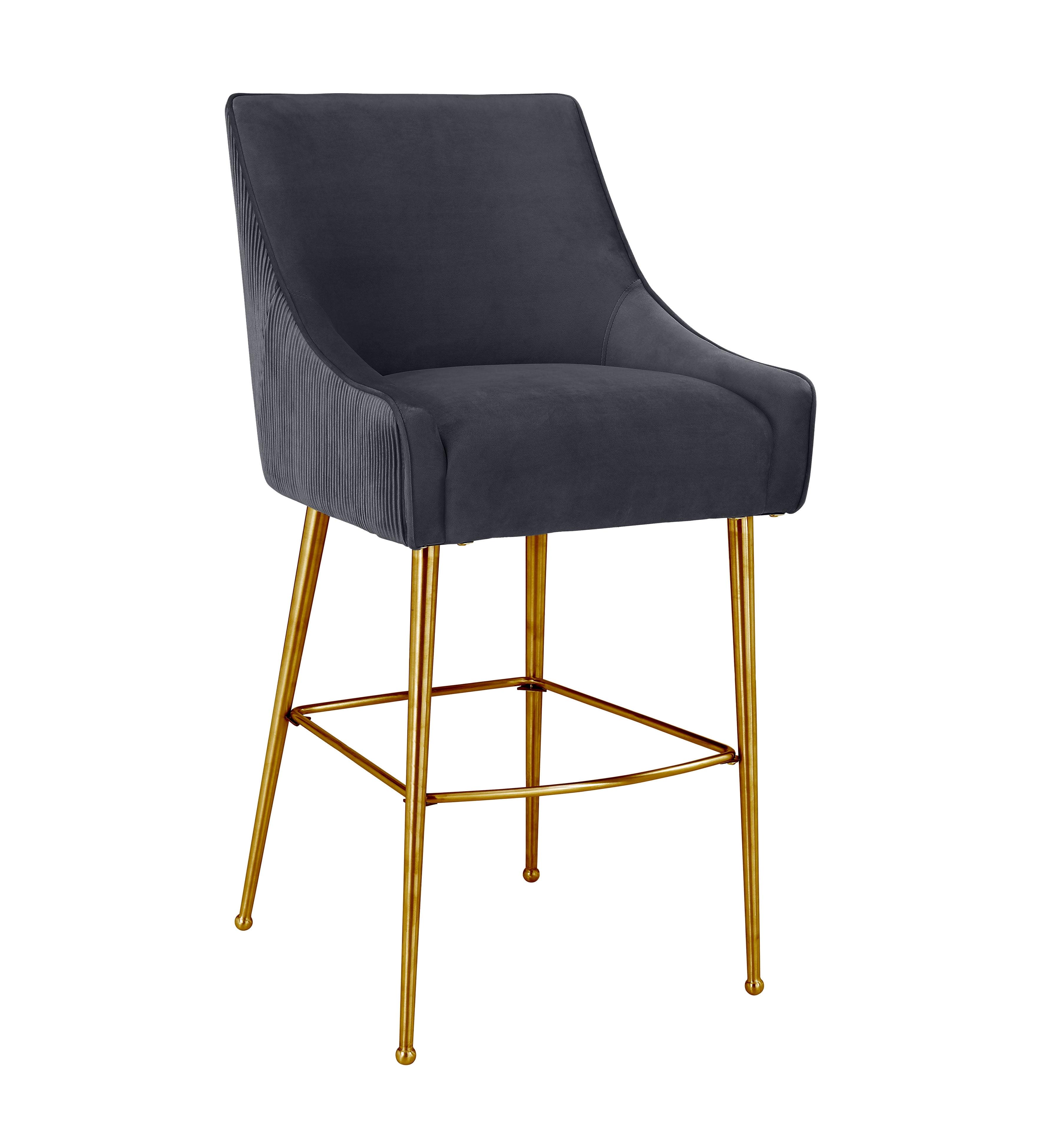 Beatrix Gray Velvet Counter Stool with Gold Stainless Steel Legs