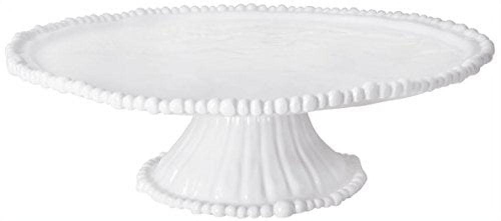 White Oval Ceramic Pedestal Cake Stand with Pearl Details