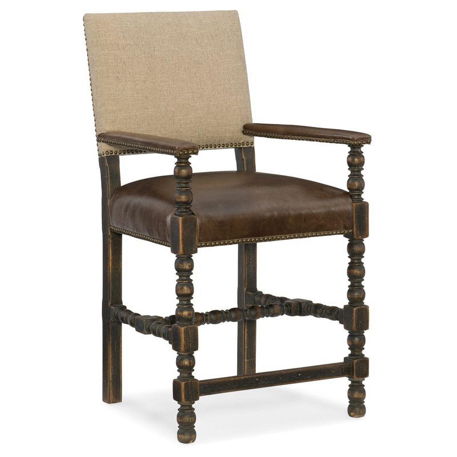 Black and Brown Leather Wood Counter Stool with Nailhead Trim