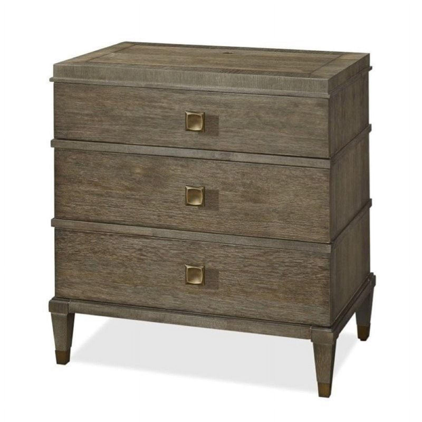 Brown 3-Drawer Oak Veneer Nightstand with Walnut Inlay