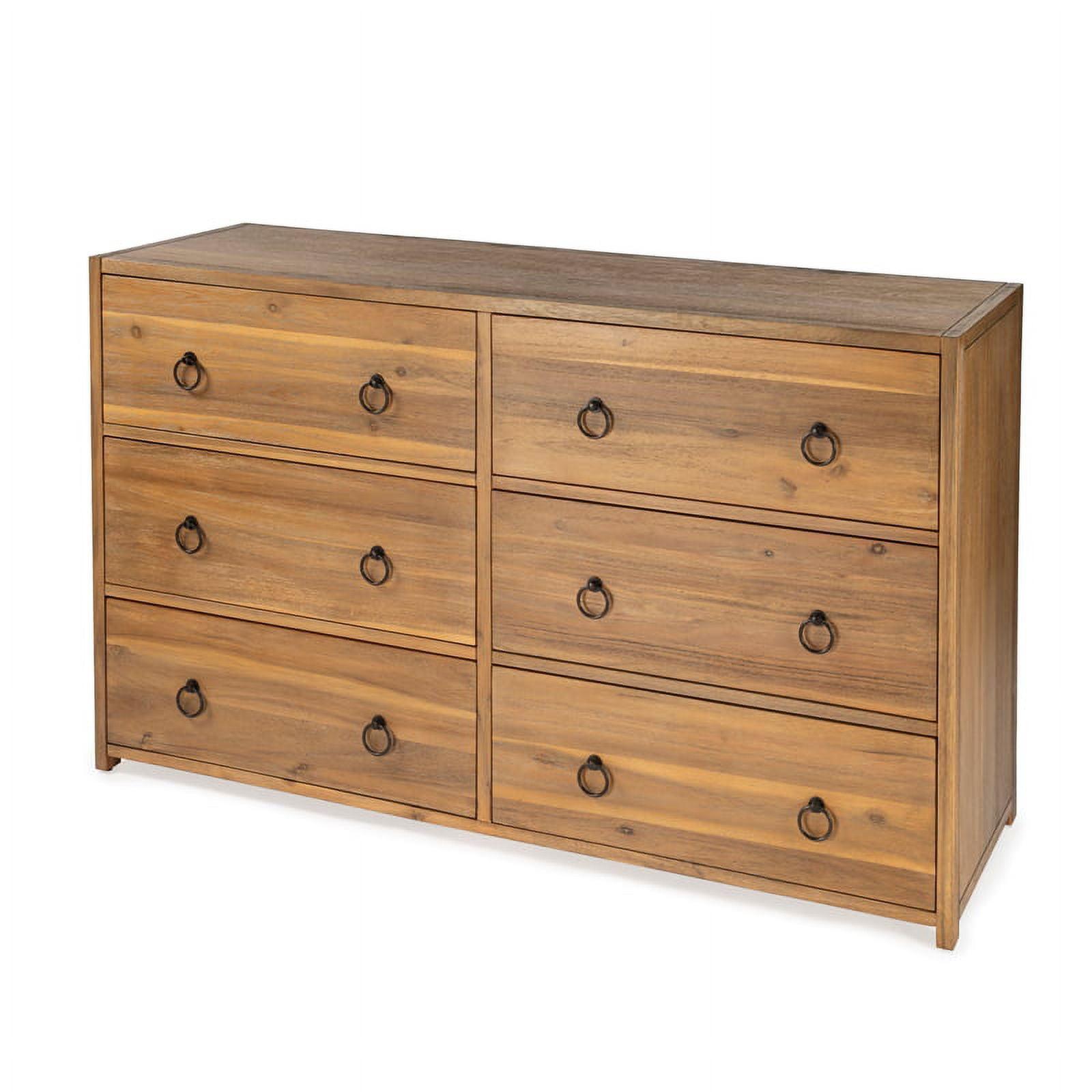 Natural Light Wood Double Dresser with Glam Ring Pulls and Dovetail Drawers
