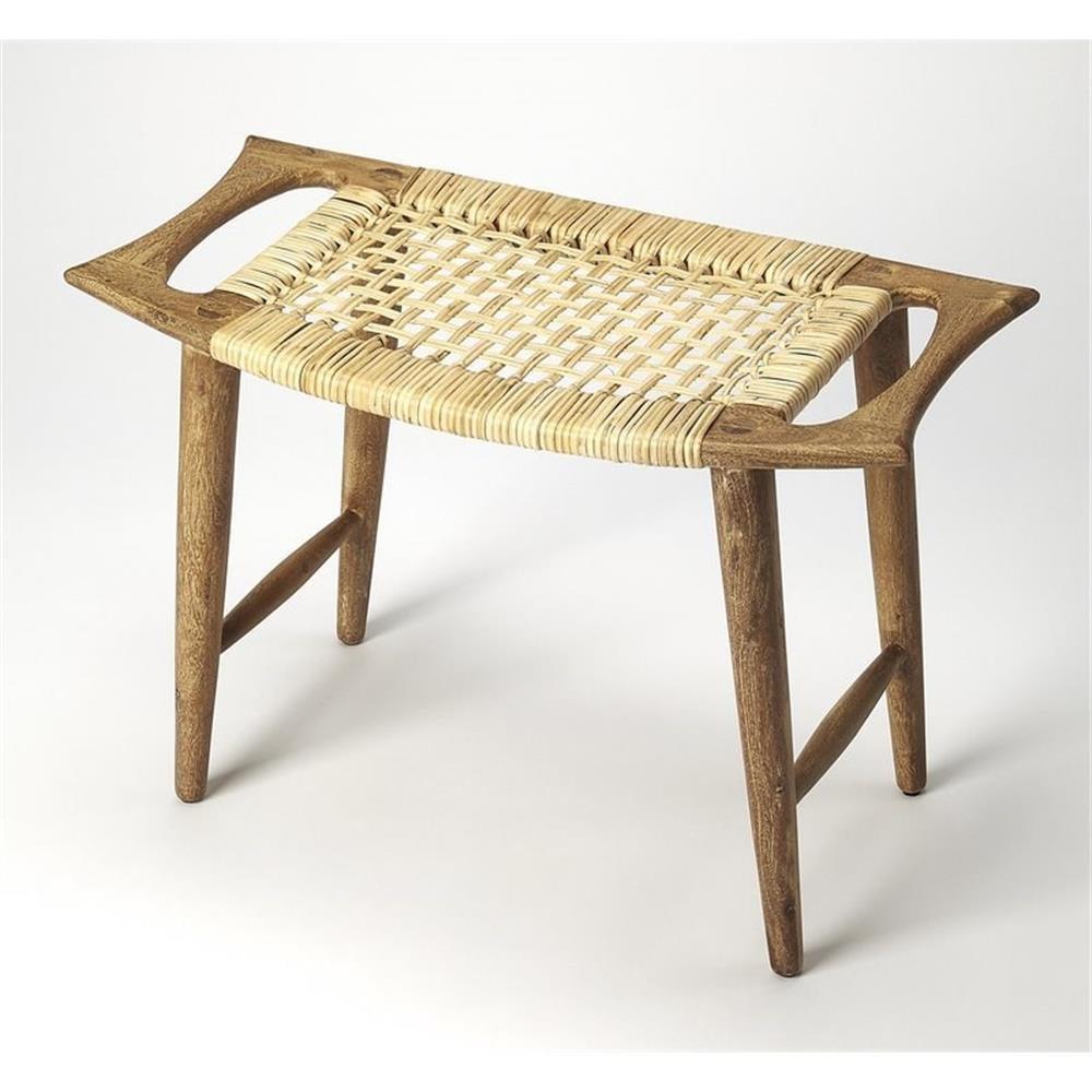 Natural Mango Wood and Rattan Indoor Stool