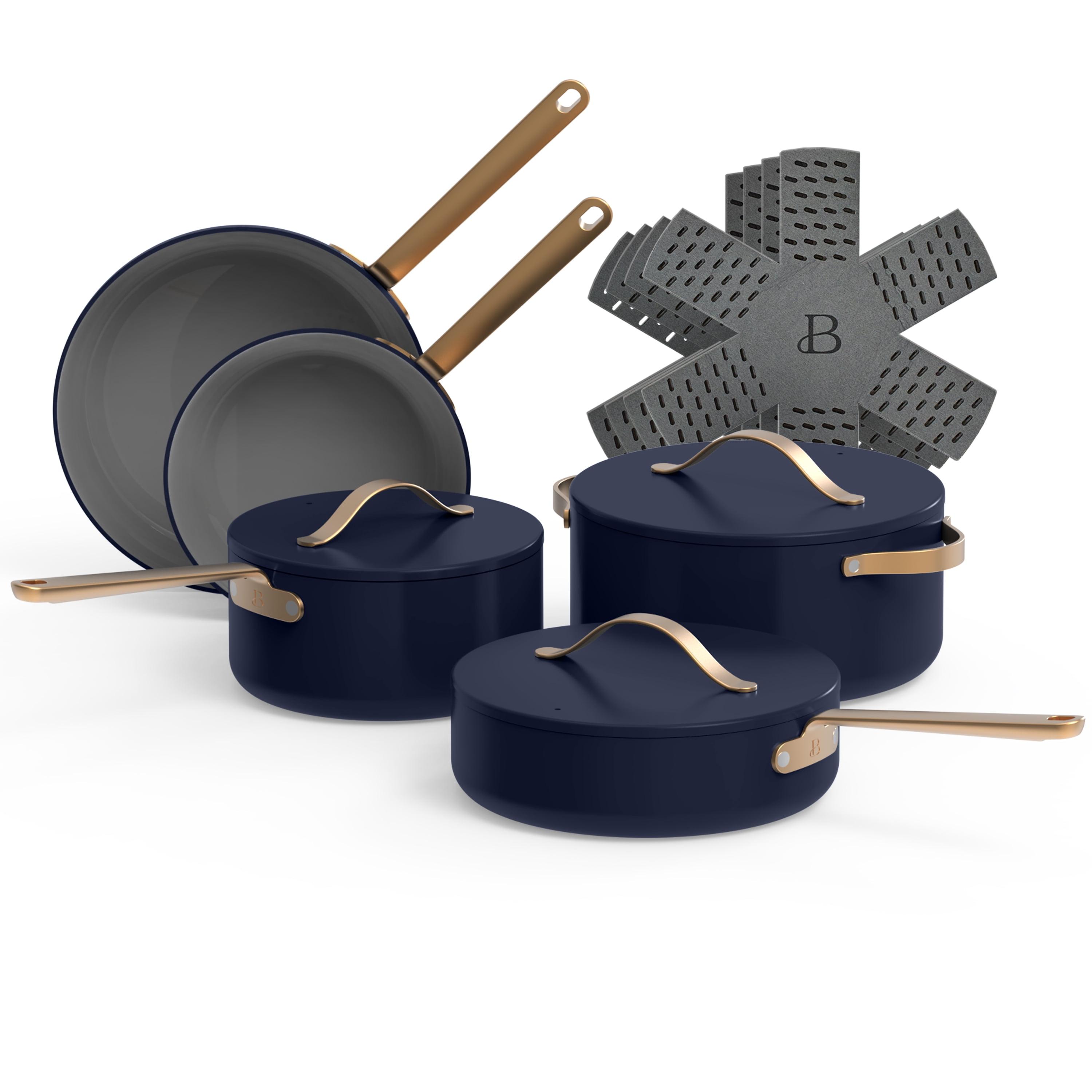 Beautiful 12pc Ceramic Non-Stick Cookware Set, Starry Night by Drew Barrymore, Blue